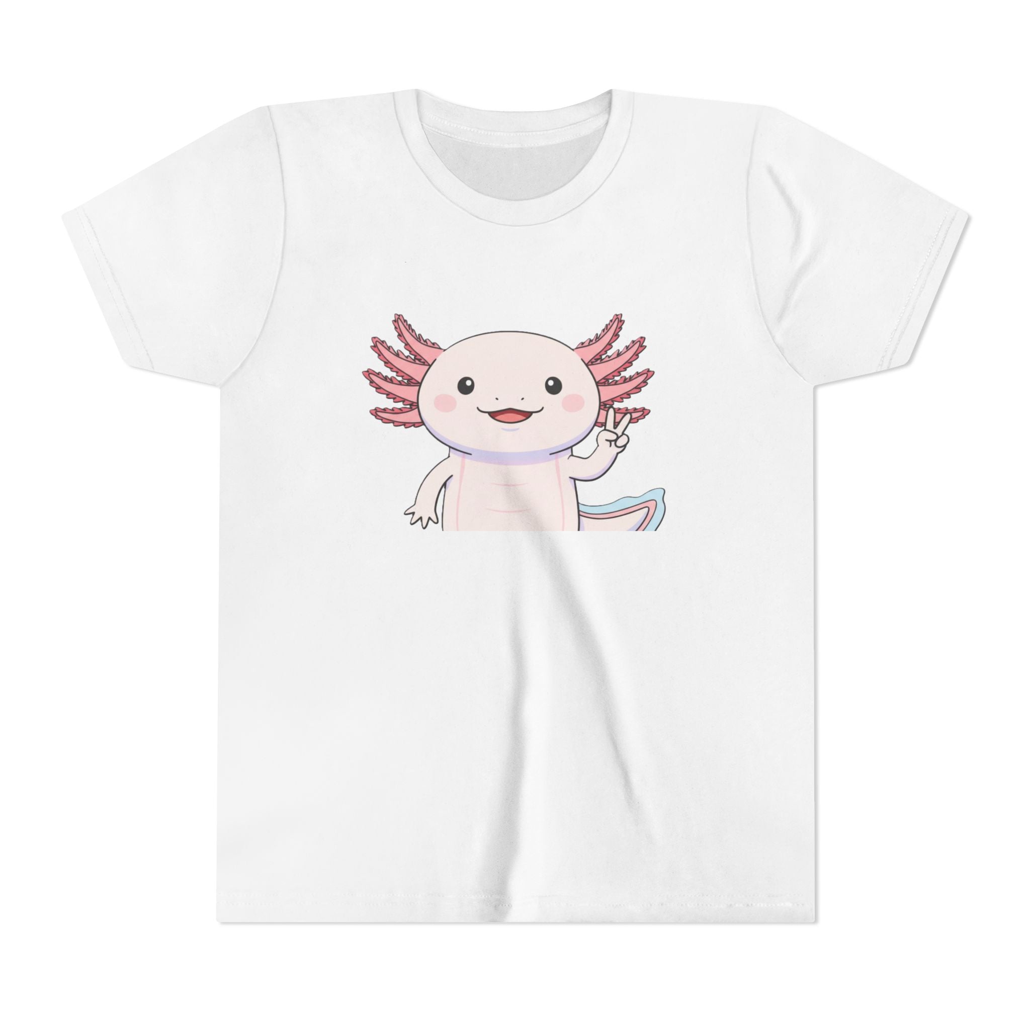 Kids Axolotl Throwing Peace Graphic Tee — Cute Pink Axolotl Salamander Youth T-Shirt - Kids