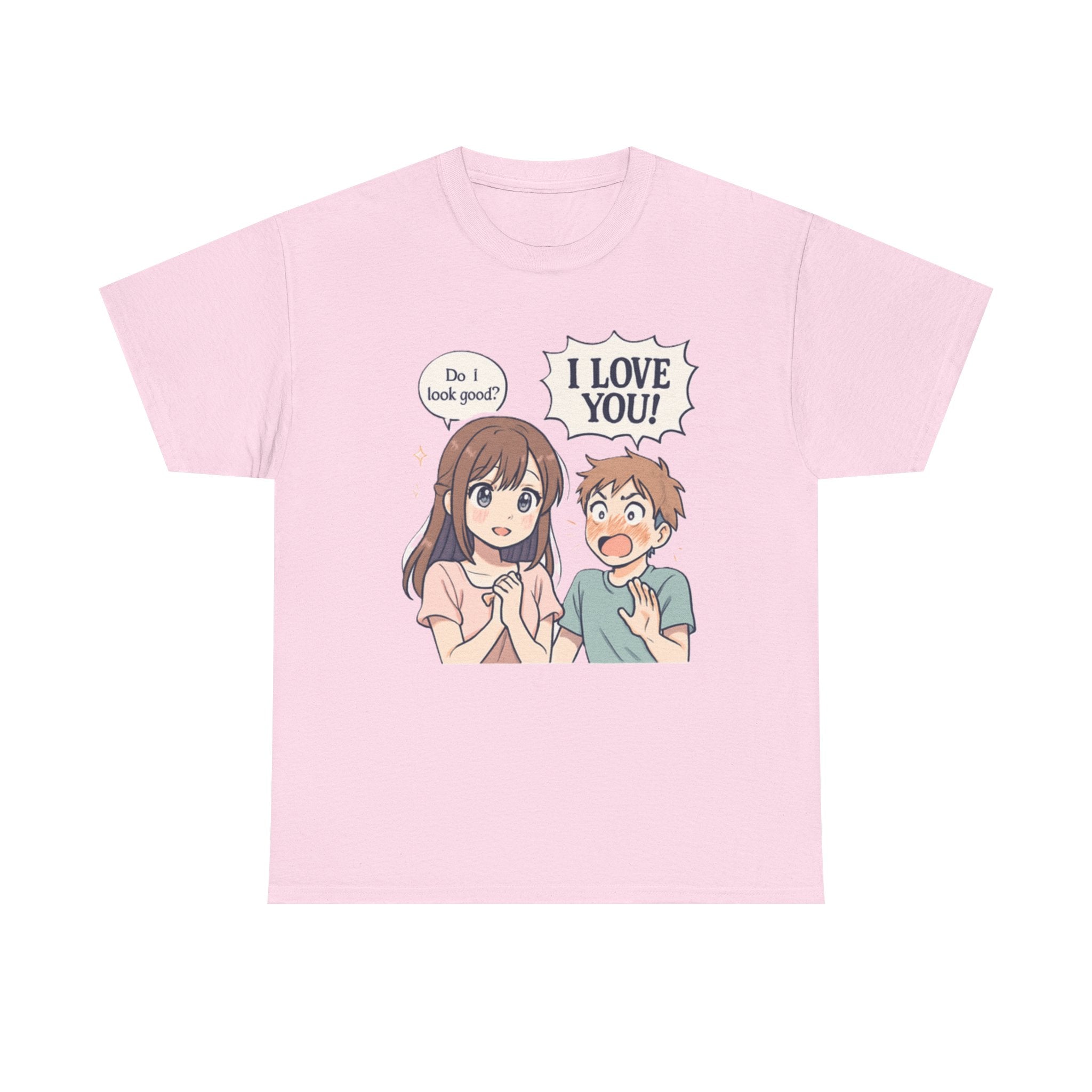 Anime Couple T‑Shirt — "Do I look good?" / "I Love You!" Cute Romance Tee - Adult