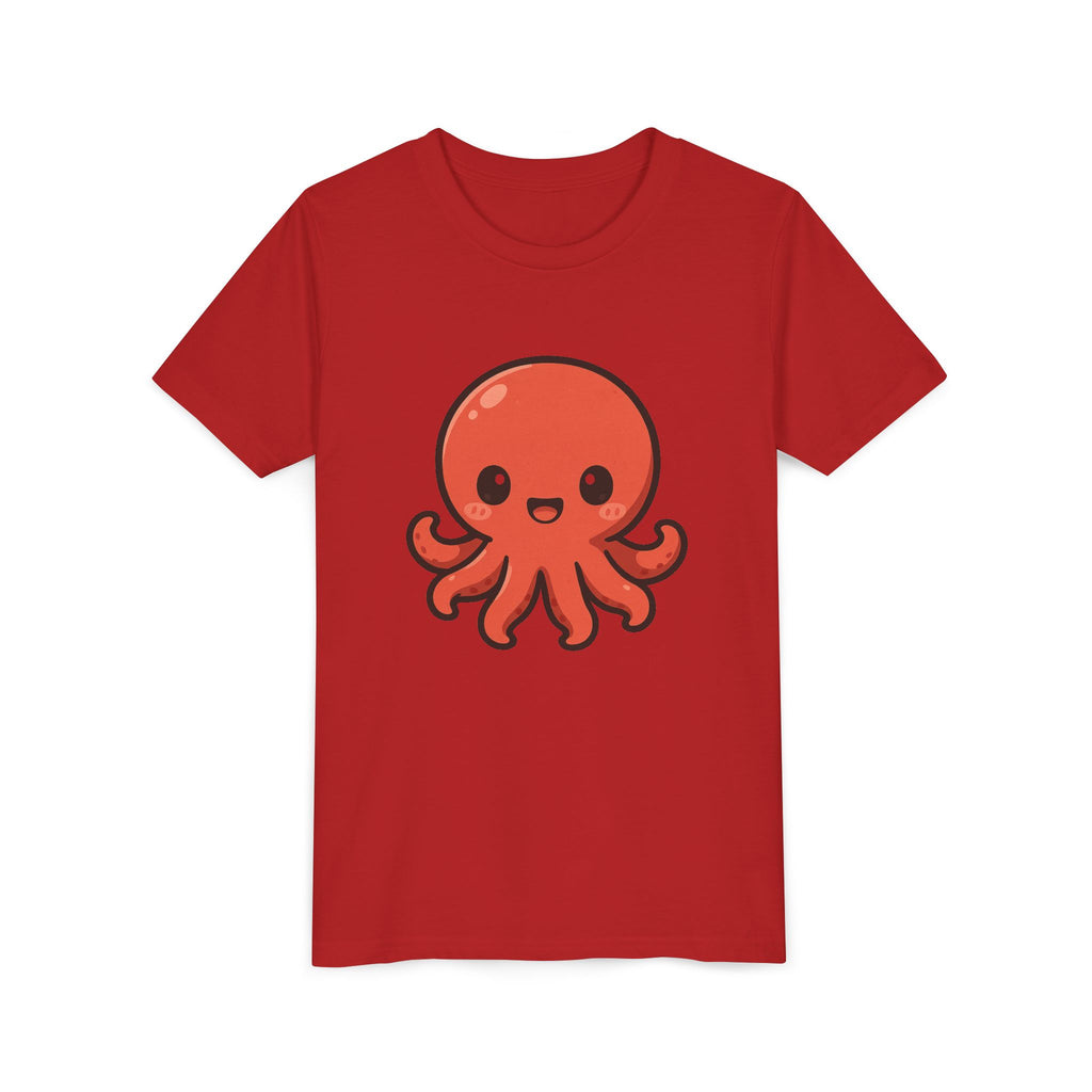 Cute Red Octopus Youth Tee — Kawaii Sea Animal Kids T-Shirt