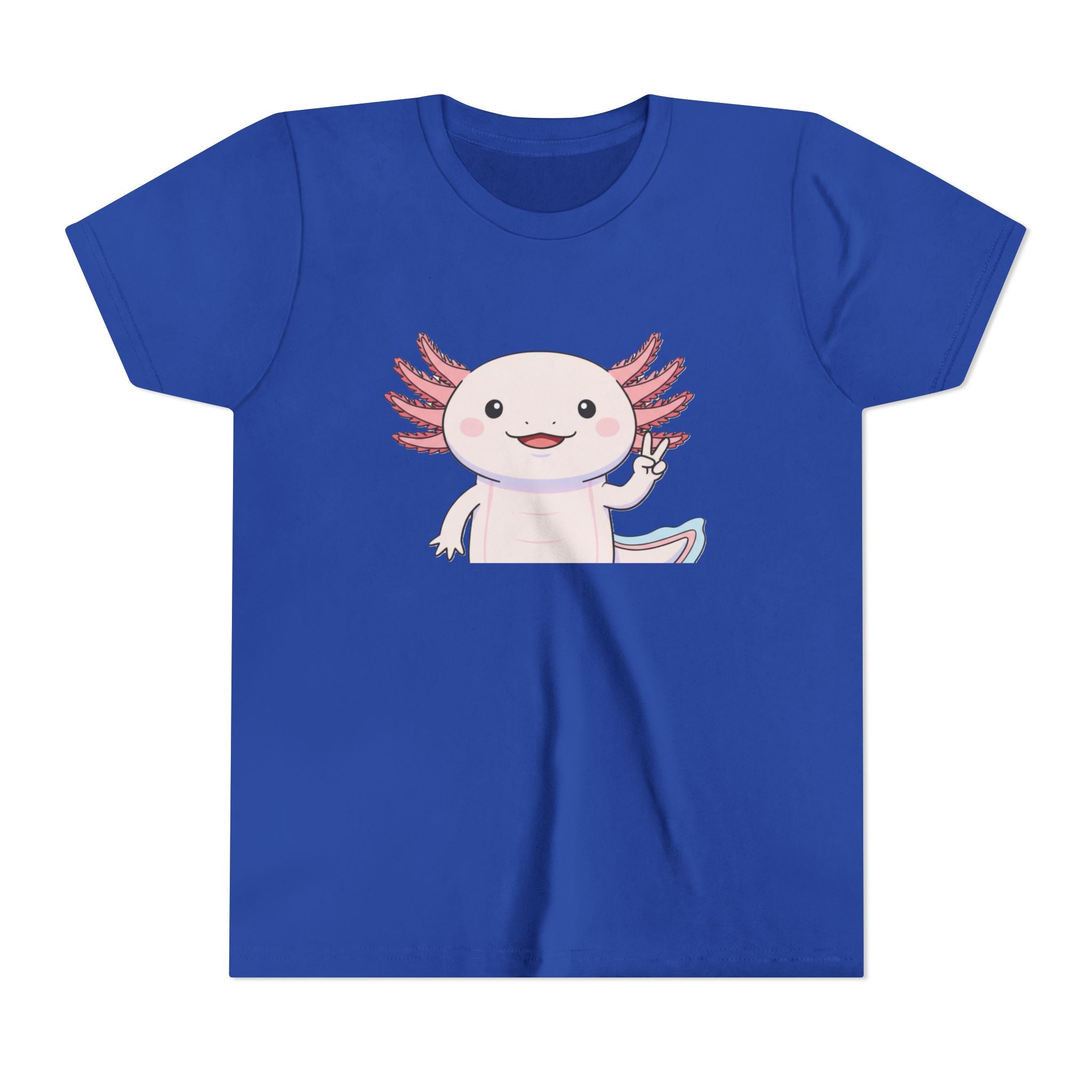 Kids Axolotl Throwing Peace Graphic Tee — Cute Pink Axolotl Salamander Youth T-Shirt - Kids