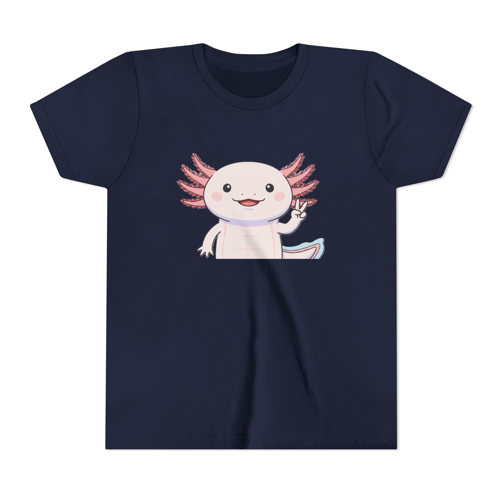 Kids Axolotl Throwing Peace Graphic Tee — Cute Pink Axolotl Salamander Youth T-Shirt - Kids
