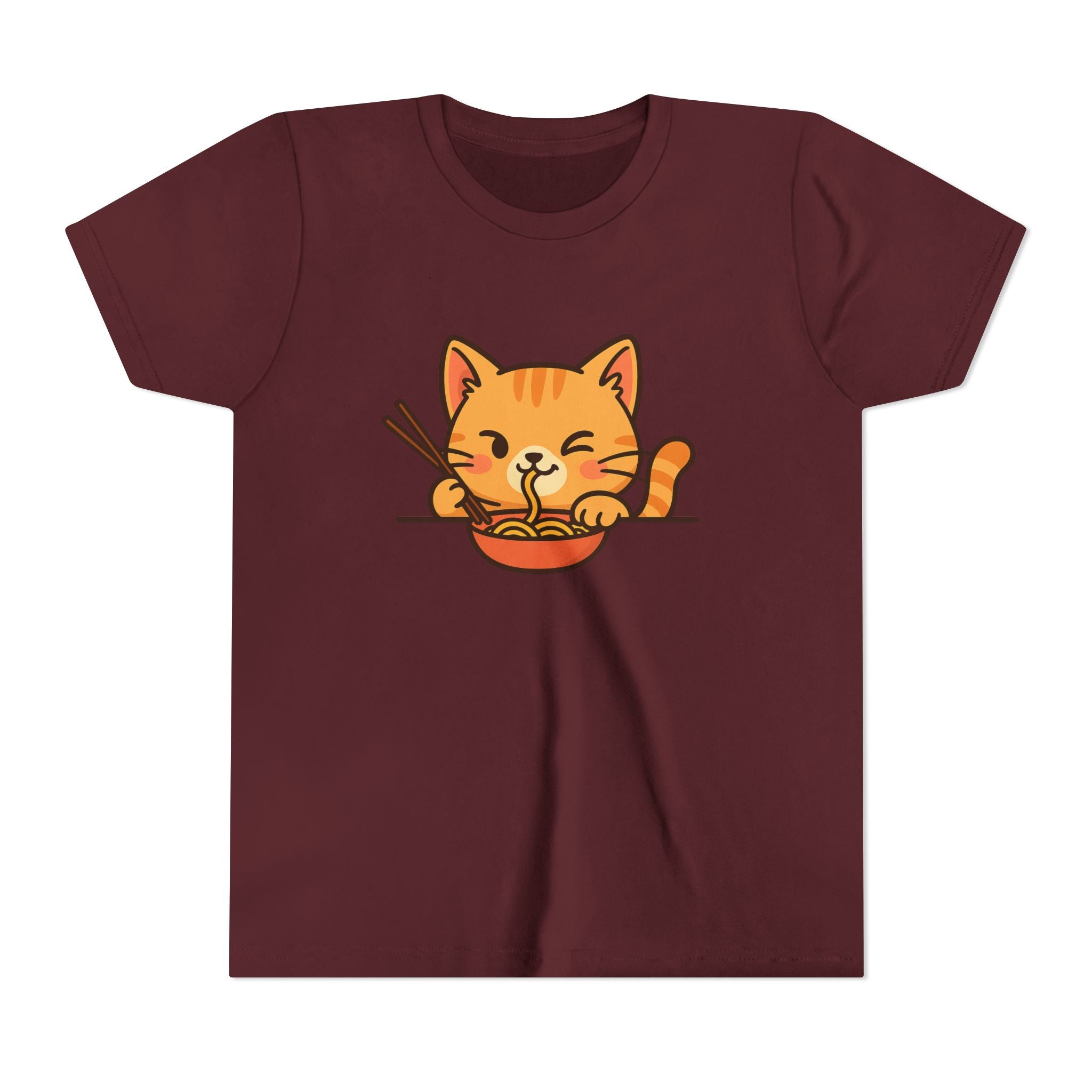 Kids Cat Eating Ramen T-Shirt – Cute Anime Noodle Kitty Youth Tee - Kids