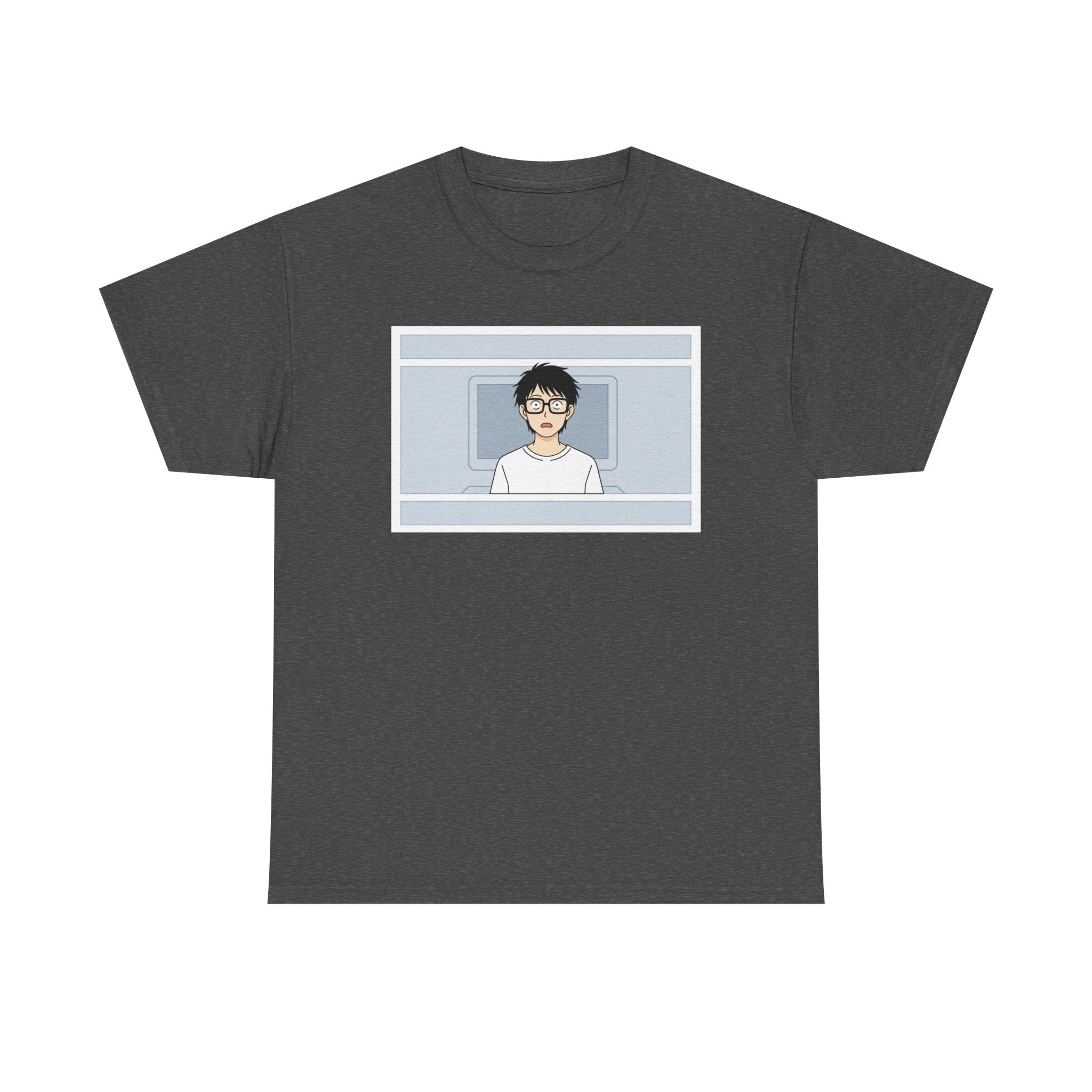 Clueless Otaku Minimalist Anime Guy Graphic Tee — Soft White Casual Shirt - Adult