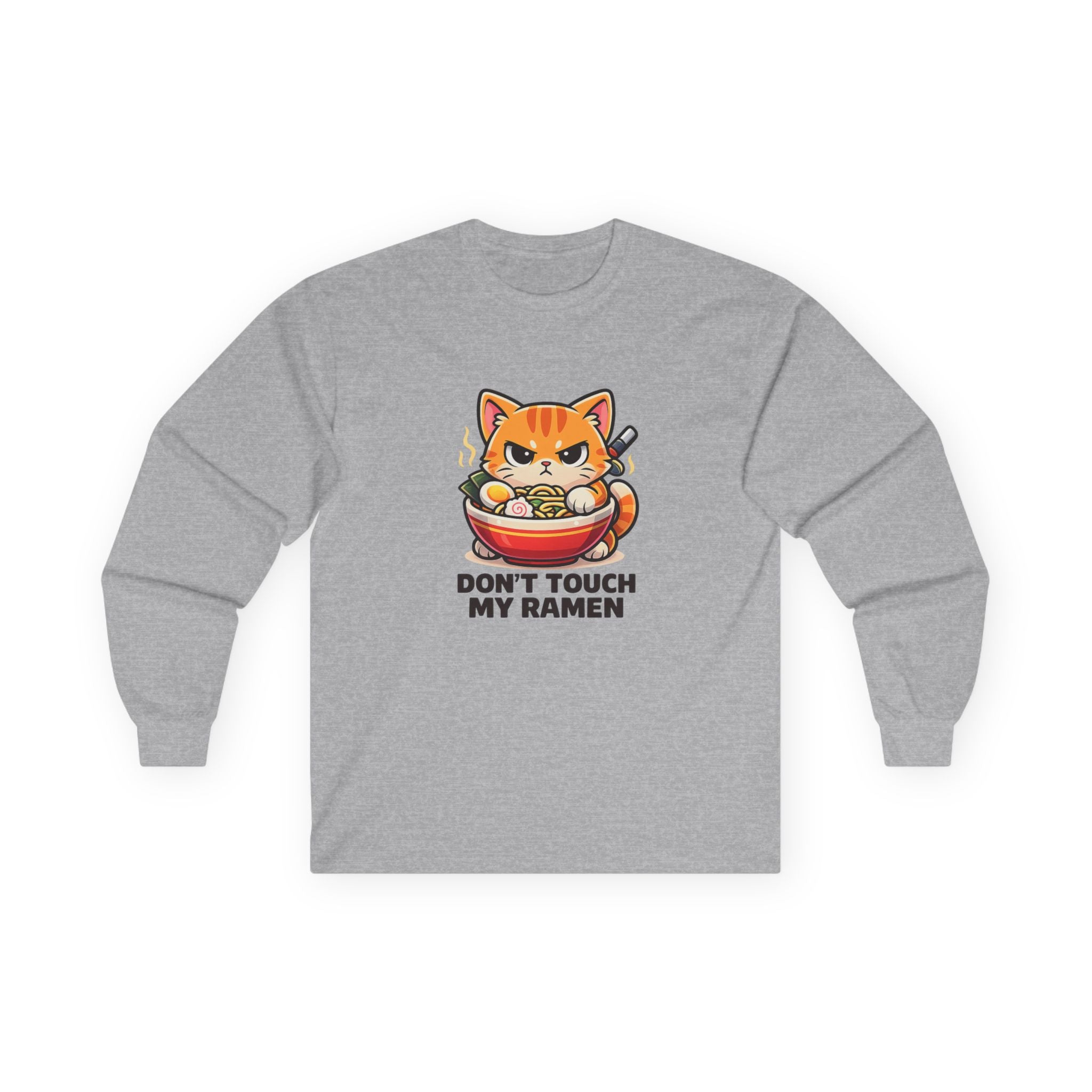 Don't Touch My Ramen Long Sleeve Tee — Cute Angry Cat Ramen Shirt for Anime & Food Lovers - Adult