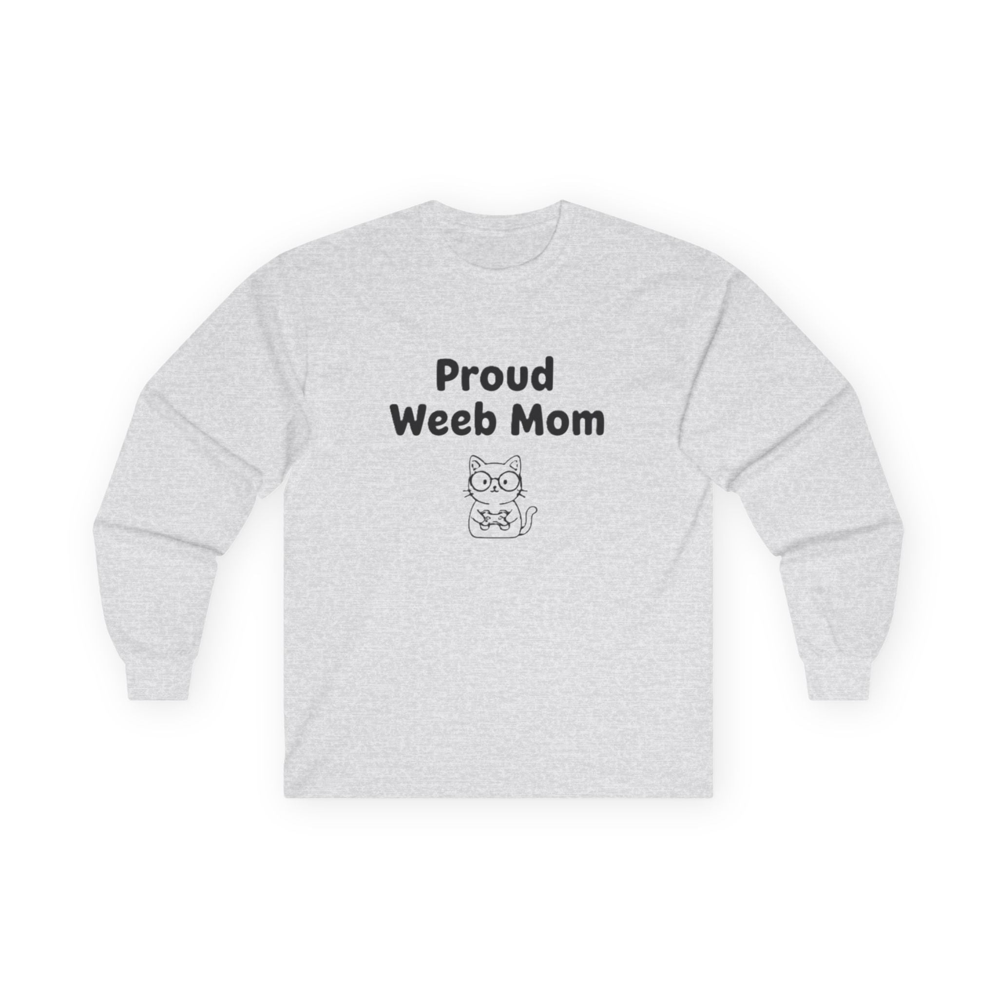 Long Sleeve Tee — "Proud Weeb Mom" Cute Anime Cat Graphic - Adult