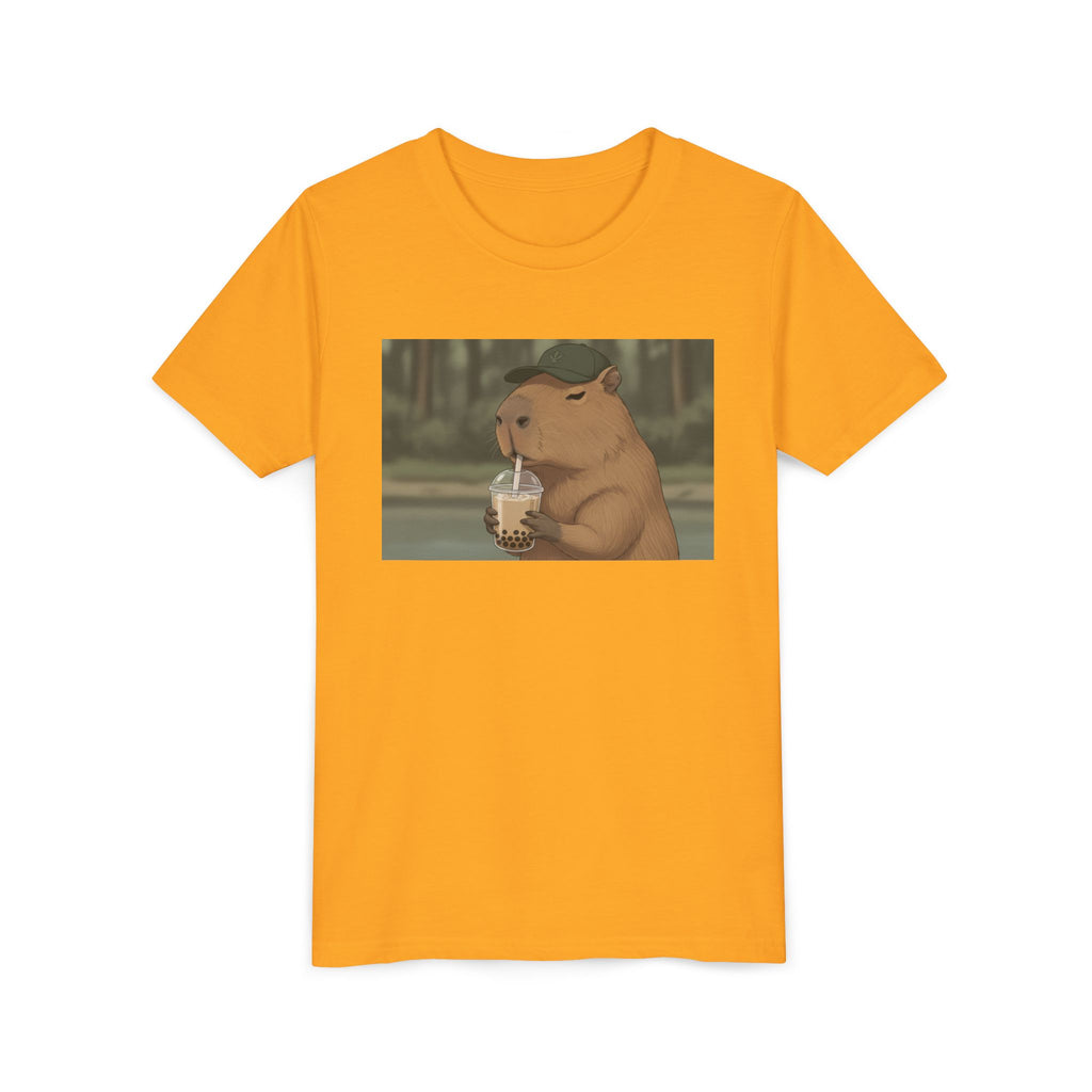 Capybara Drinking Boba Tea Youth Tee — Cute Kawaii Bubble Shirt for Kids - Kids