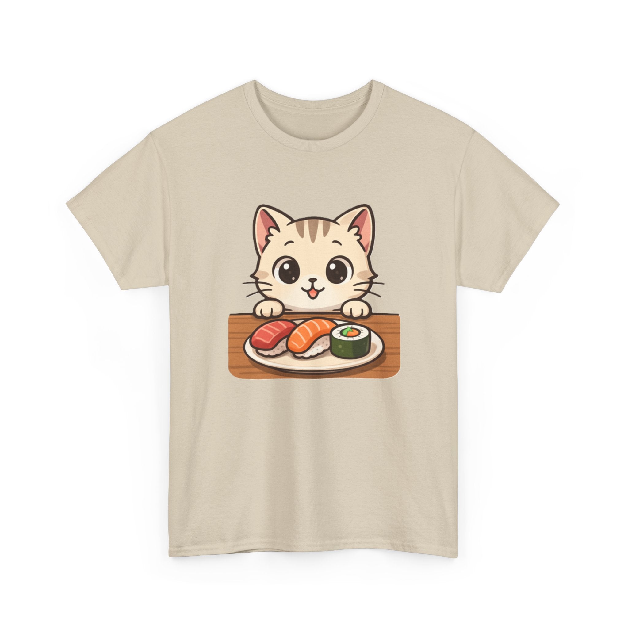 Cat & Sushi T-Shirt — Cute Kawaii Kitty with Sushi Graphic - Adult