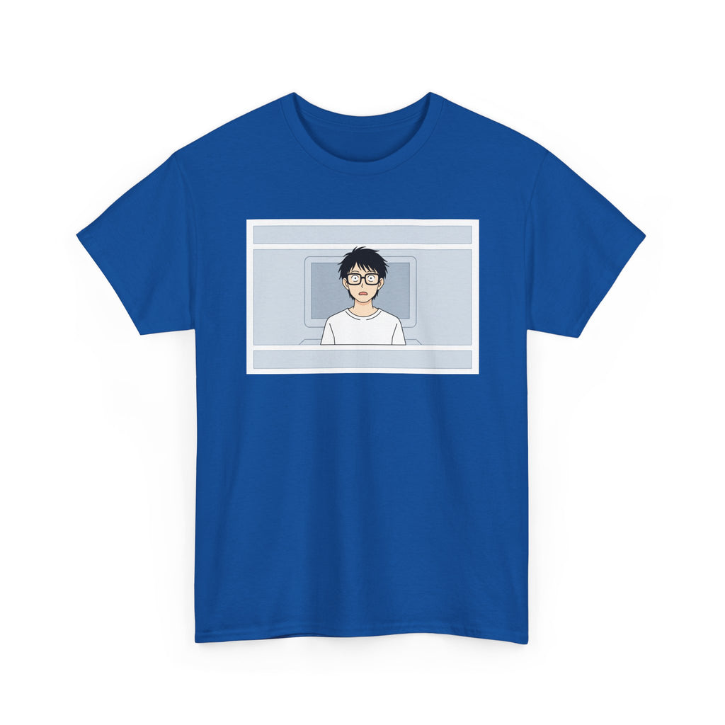 Clueless Otaku Minimalist Anime Guy Graphic Tee — Soft White Casual Shirt - Adult