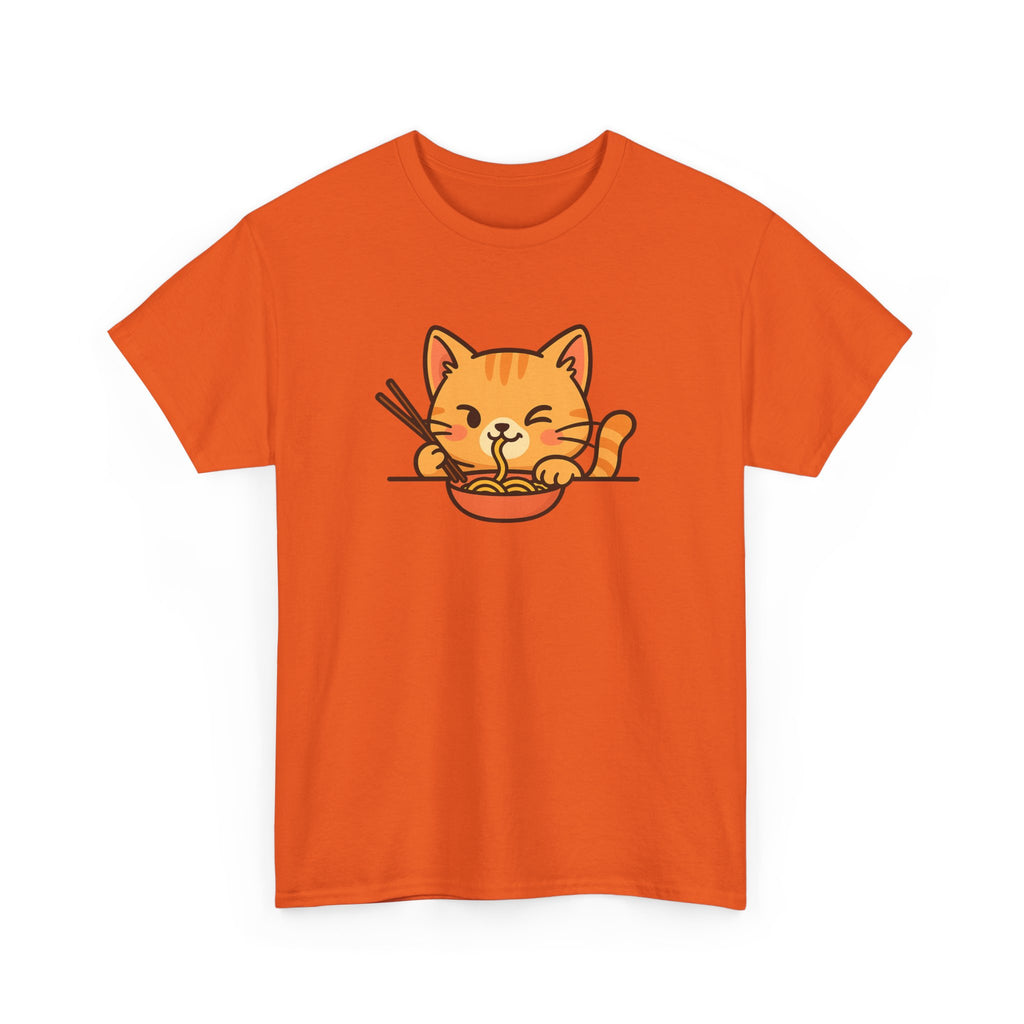 Cute Cat Eating Ramen T-Shirt — Kawaii Kitty Noodle Tee - Adult