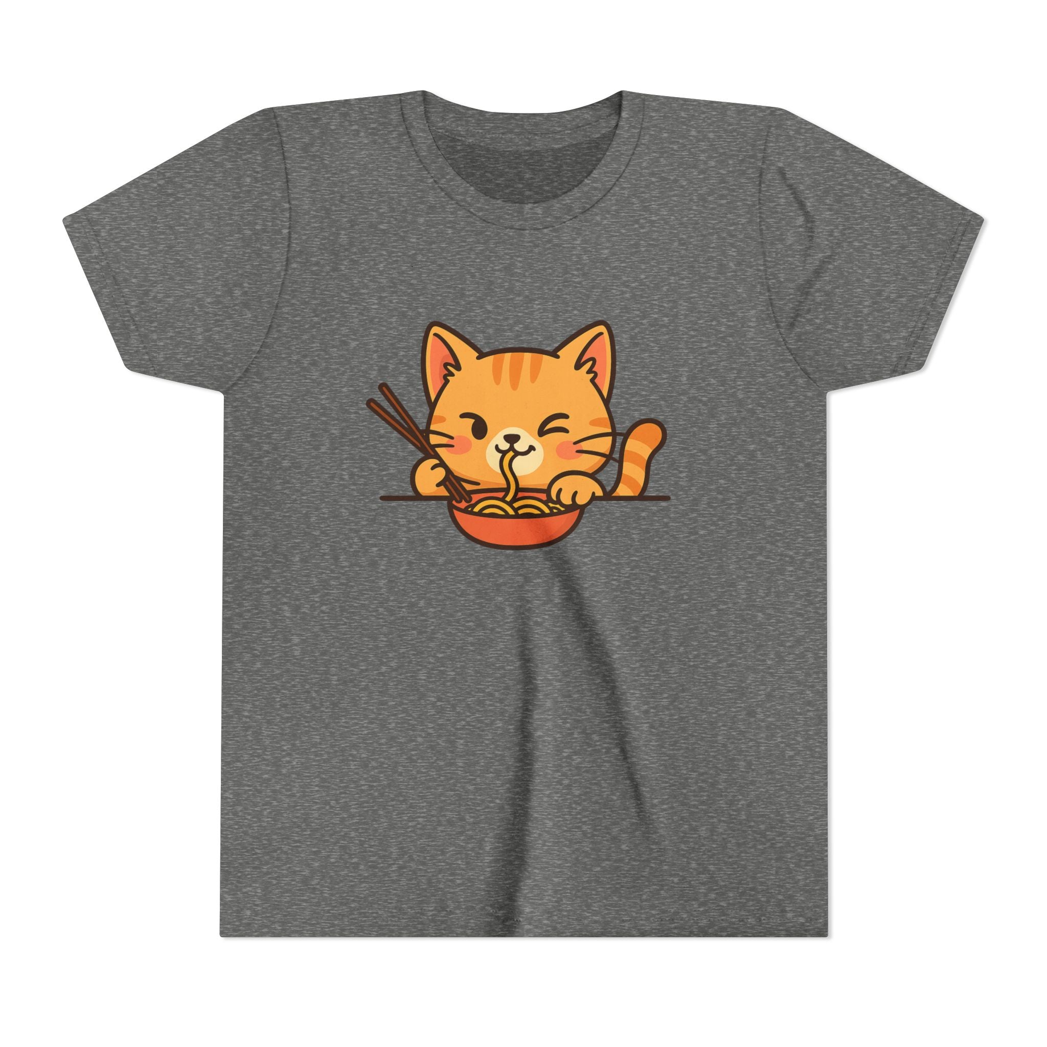 Kids Cat Eating Ramen T-Shirt – Cute Anime Noodle Kitty Youth Tee - Kids