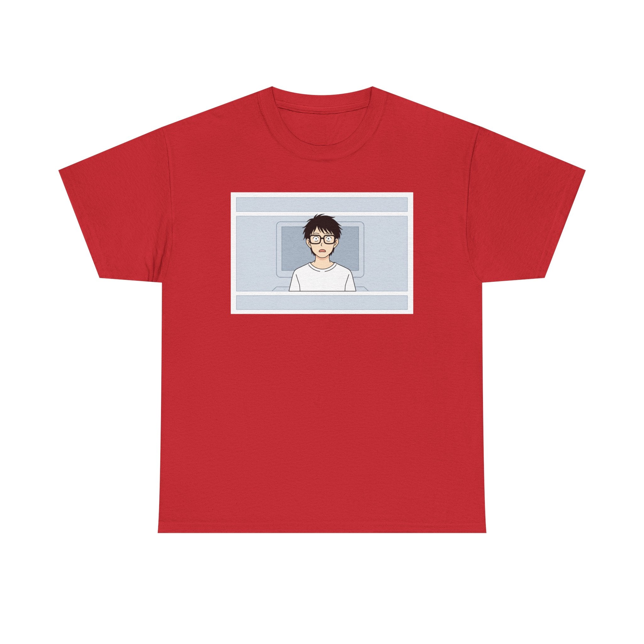 Clueless Otaku Minimalist Anime Guy Graphic Tee — Soft White Casual Shirt - Adult