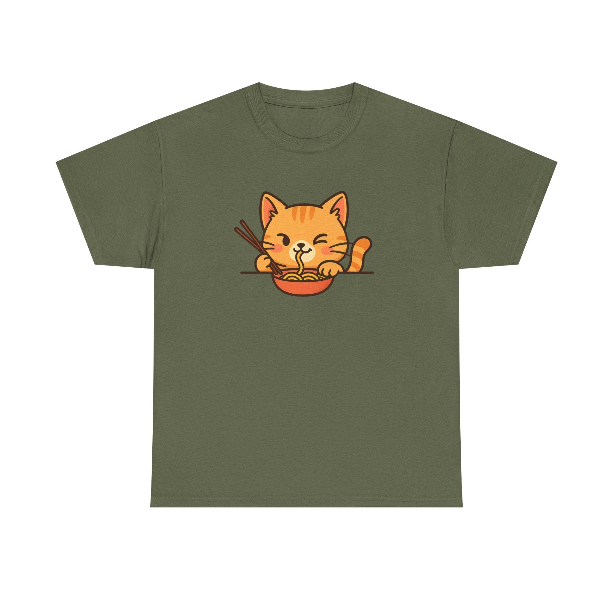 Cute Cat Eating Ramen T-Shirt — Kawaii Kitty Noodle Tee - Adult