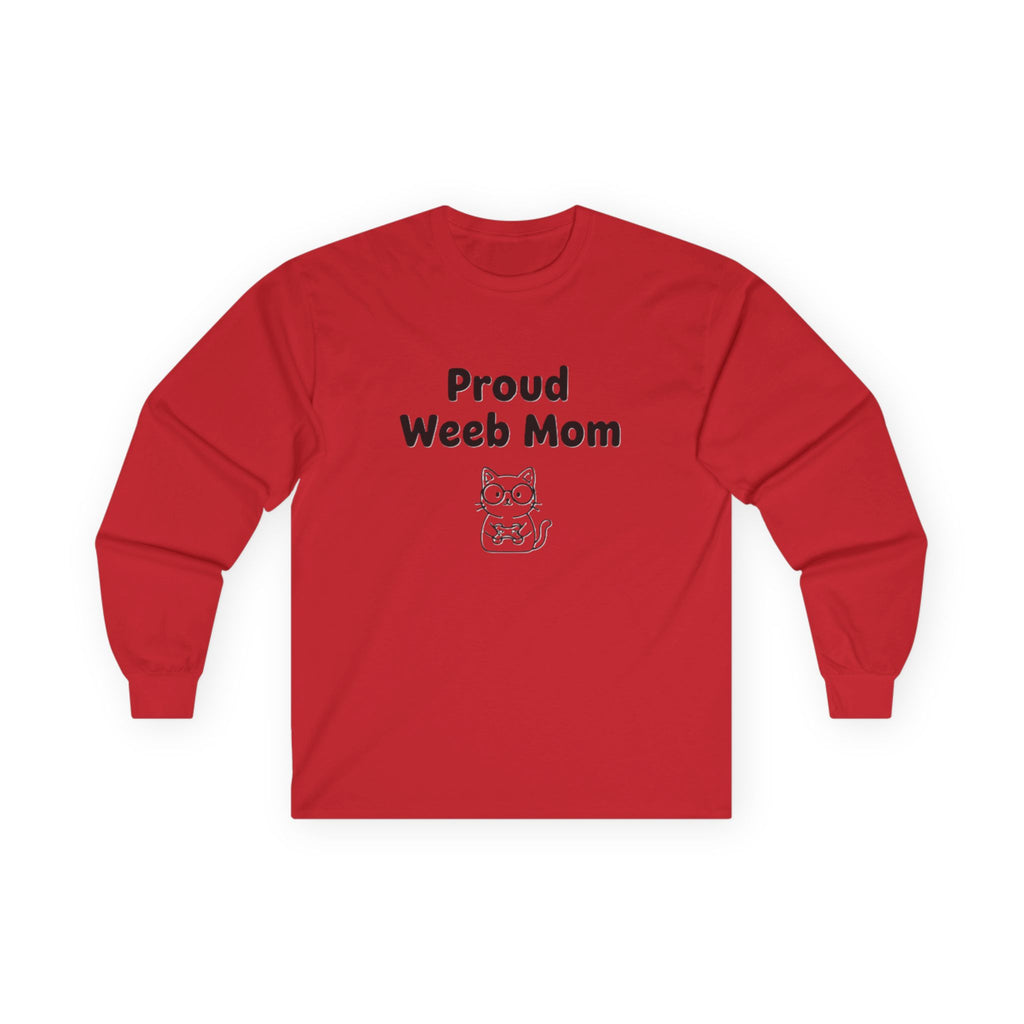 Long Sleeve Tee — "Proud Weeb Mom" Cute Anime Cat Graphic - Adult