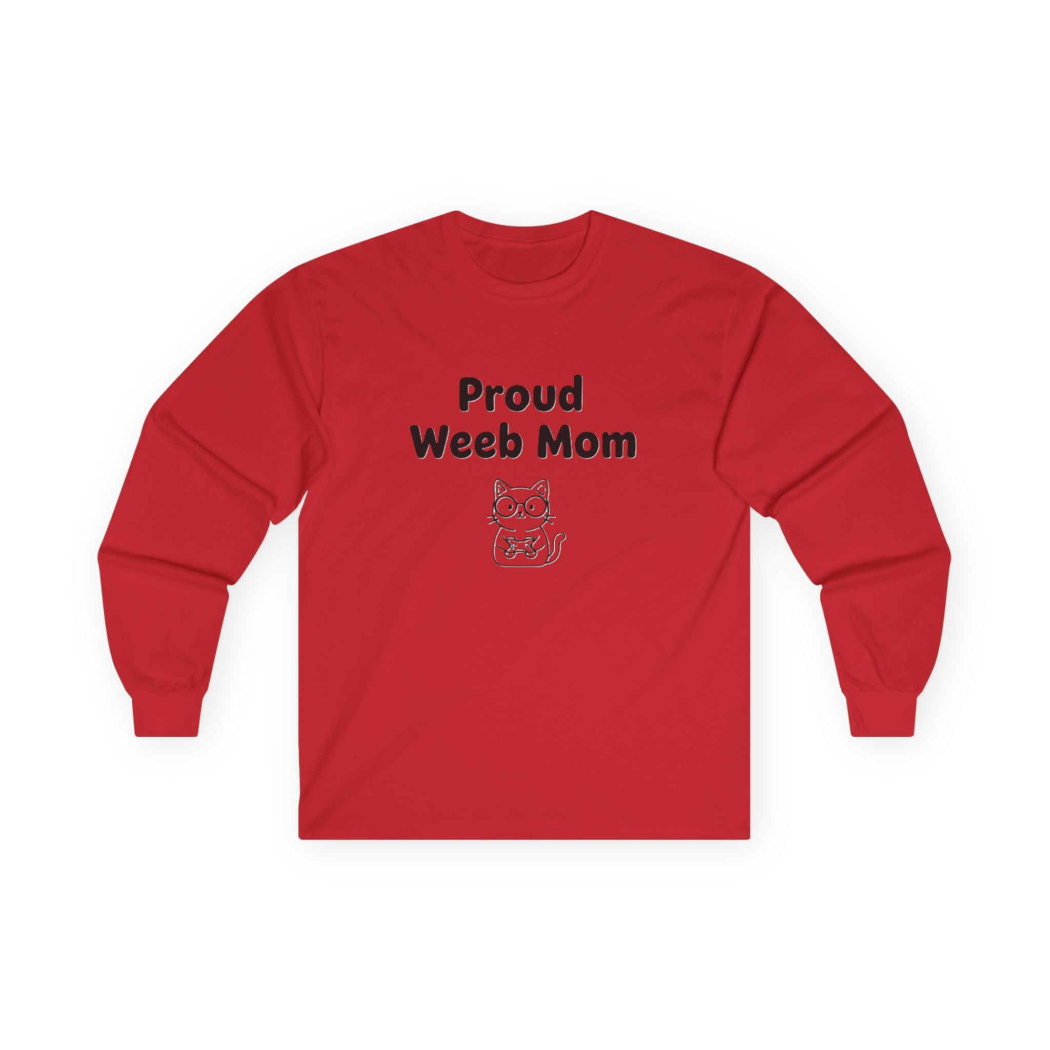 Long Sleeve Tee — "Proud Weeb Mom" Cute Anime Cat Graphic - Adult