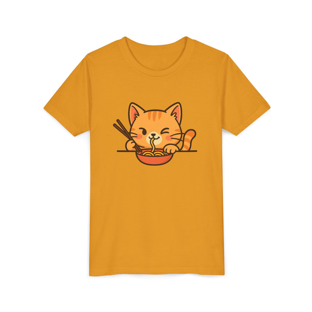 Kids Cat Eating Ramen T-Shirt – Cute Anime Noodle Kitty Youth Tee - Kids