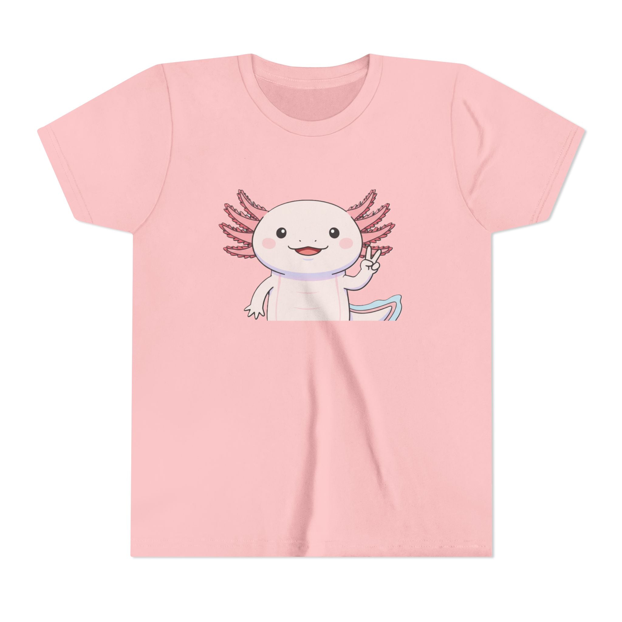 Kids Axolotl Throwing Peace Graphic Tee — Cute Pink Axolotl Salamander Youth T-Shirt - Kids