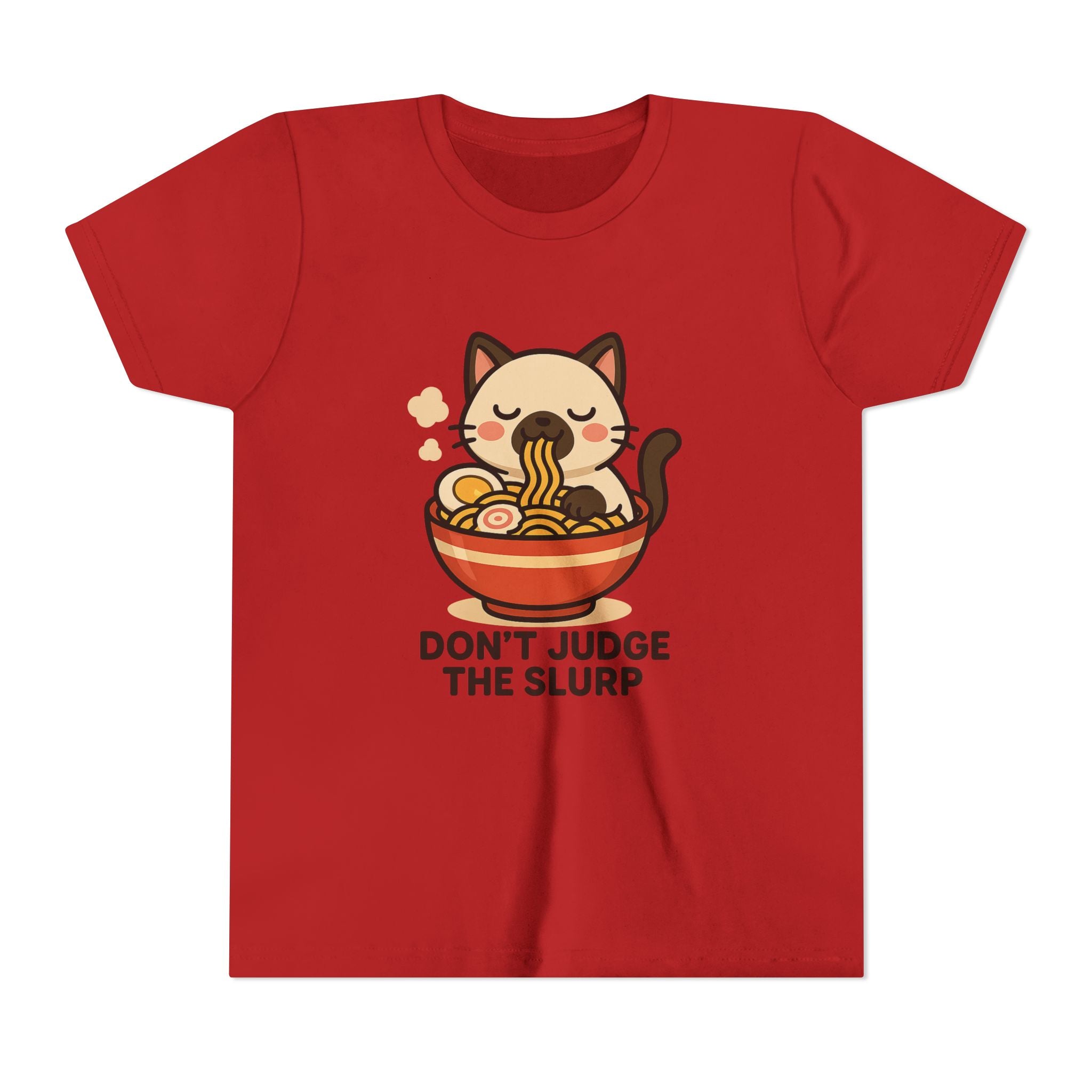 Youth Tee — Cute Cat Eating Ramen 'Don't Judge The Slurp' Graphic Shirt