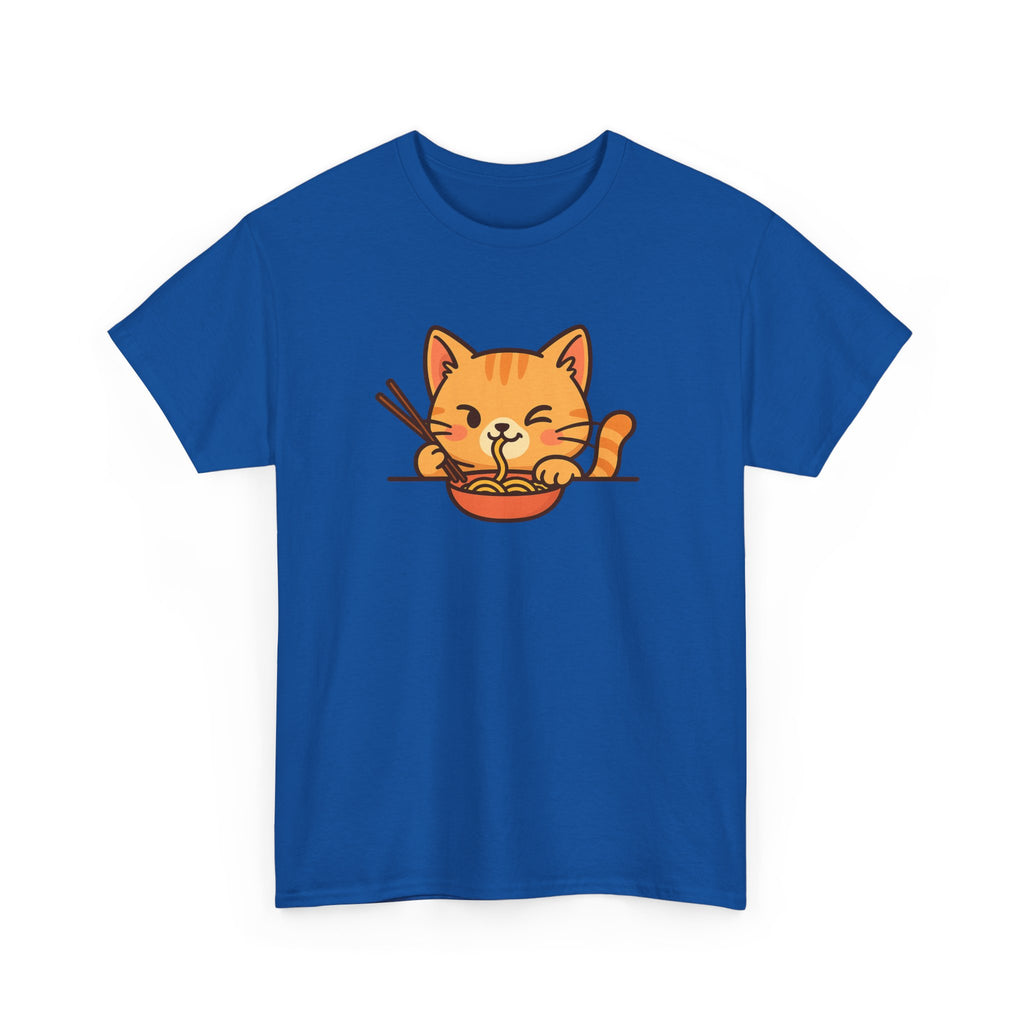 Cute Cat Eating Ramen T-Shirt — Kawaii Kitty Noodle Tee - Adult