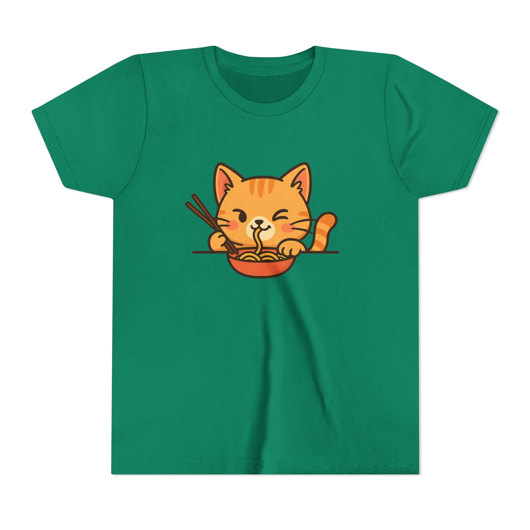 Kids Cat Eating Ramen T-Shirt – Cute Anime Noodle Kitty Youth Tee - Kids
