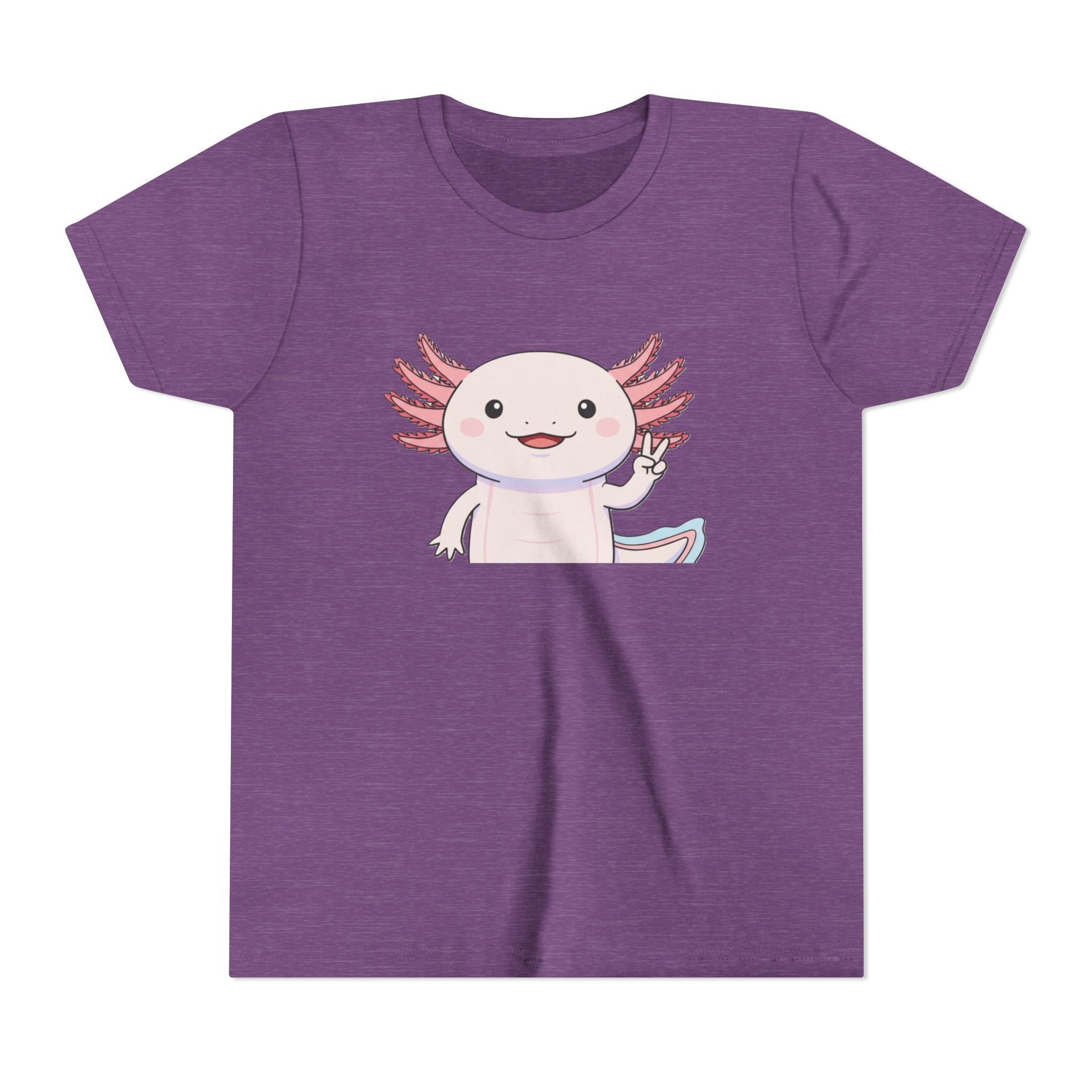 Kids Axolotl Throwing Peace Graphic Tee — Cute Pink Axolotl Salamander Youth T-Shirt - Kids
