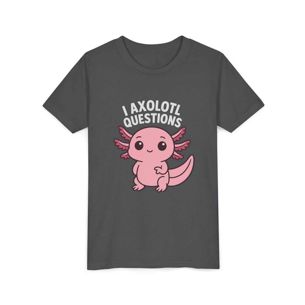 Youth Tee — Cute Pink Axolotl “Axolotl Questions” Kids Shirt