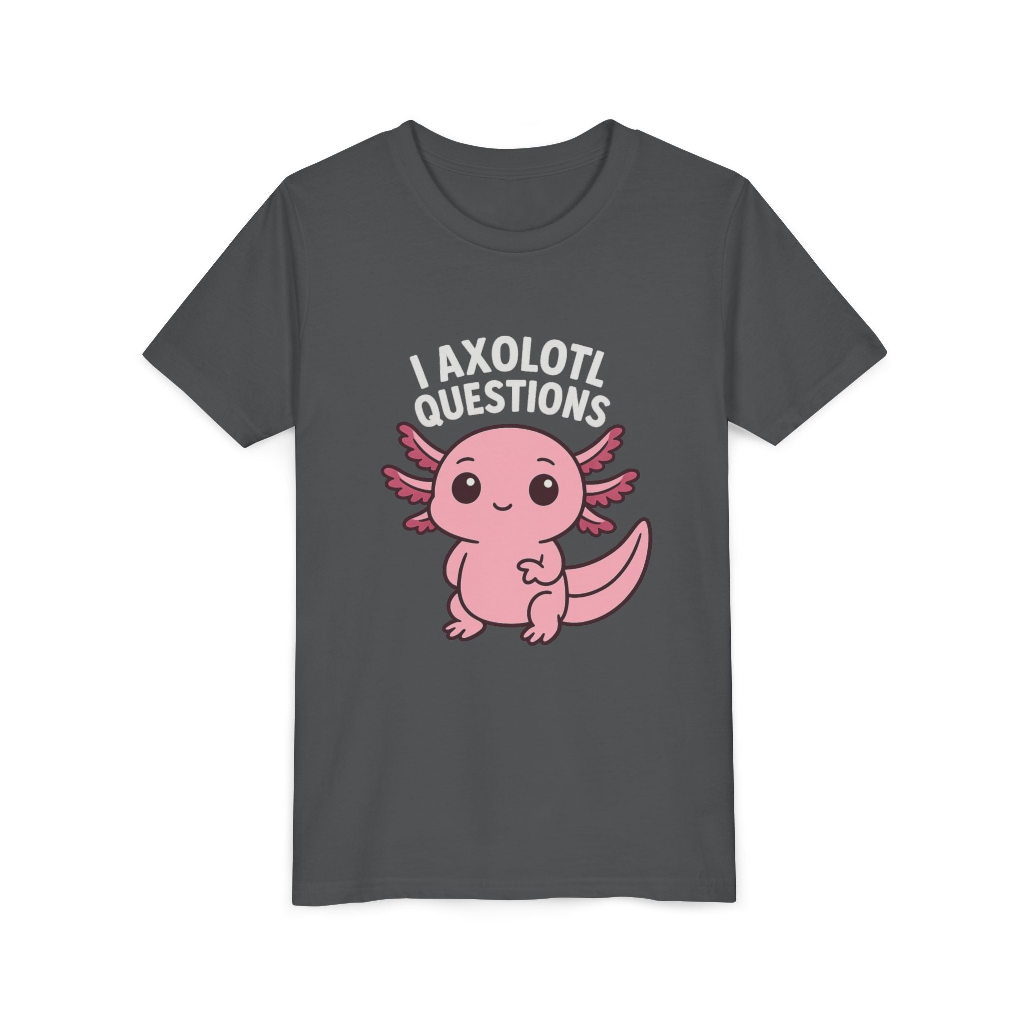 Youth Tee — Cute Pink Axolotl “Axolotl Questions” Kids Shirt
