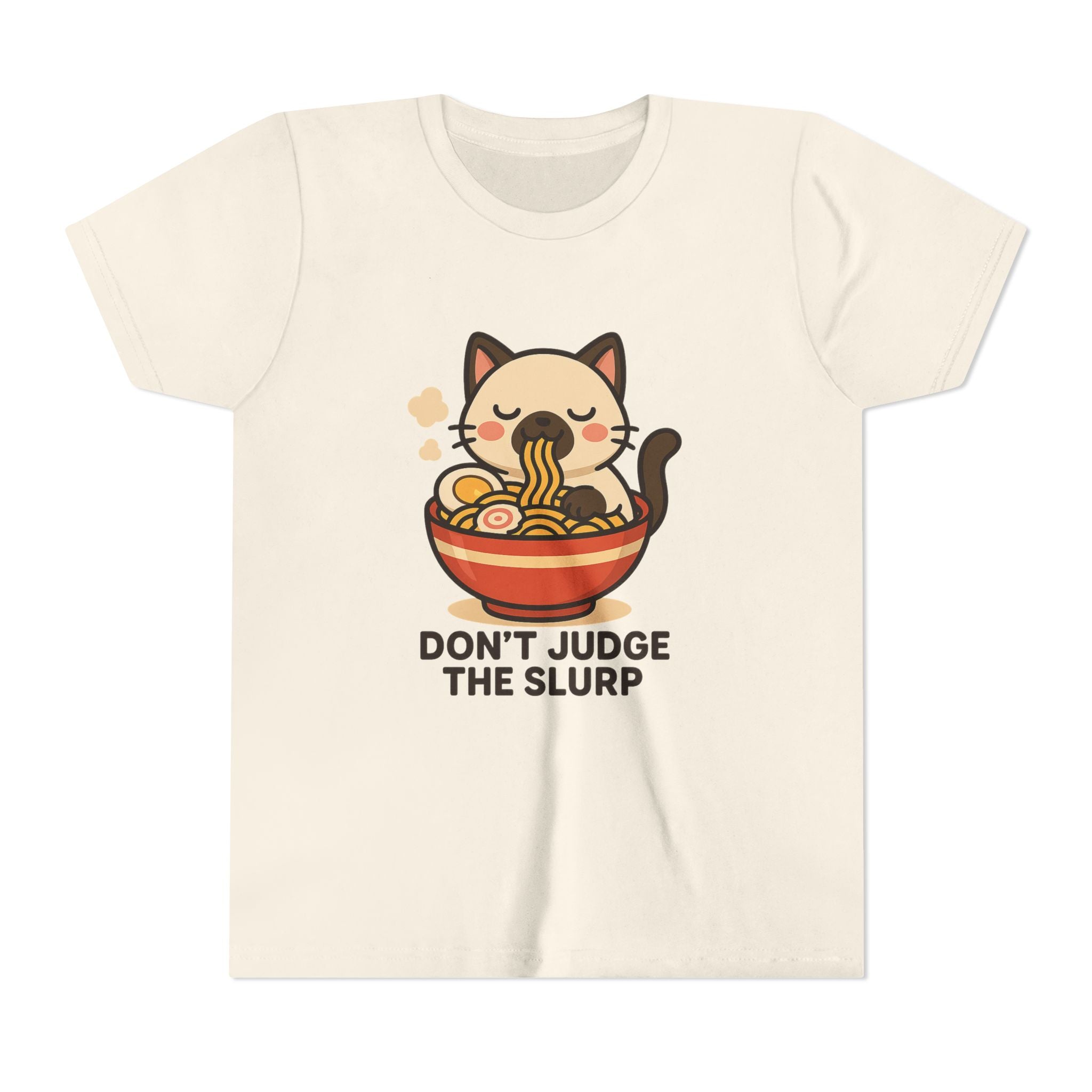 Youth Tee — Cute Cat Eating Ramen 'Don't Judge The Slurp' Graphic Shirt