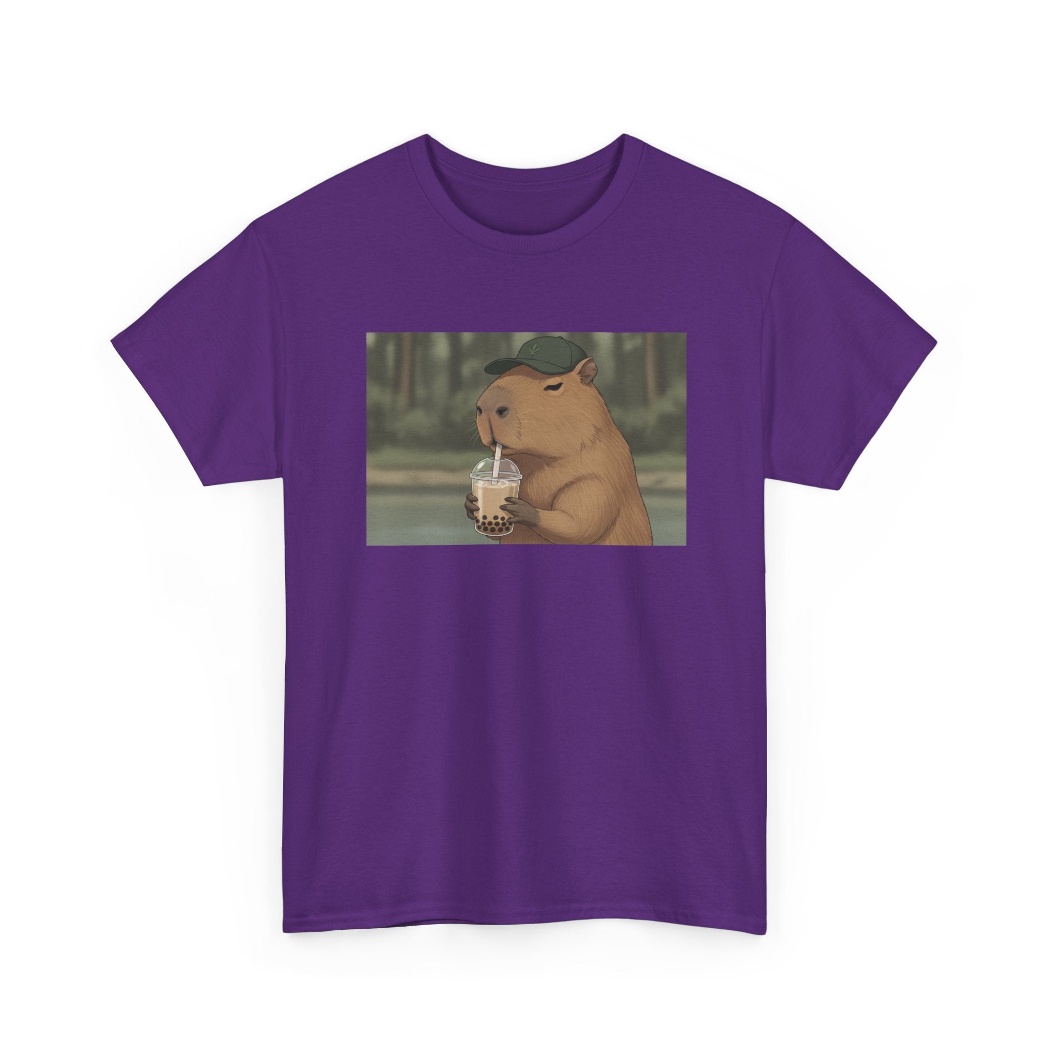 Capybara Drinking Boba T‑Shirt — Cute Cartoon Bubble Tea Tee - Adult
