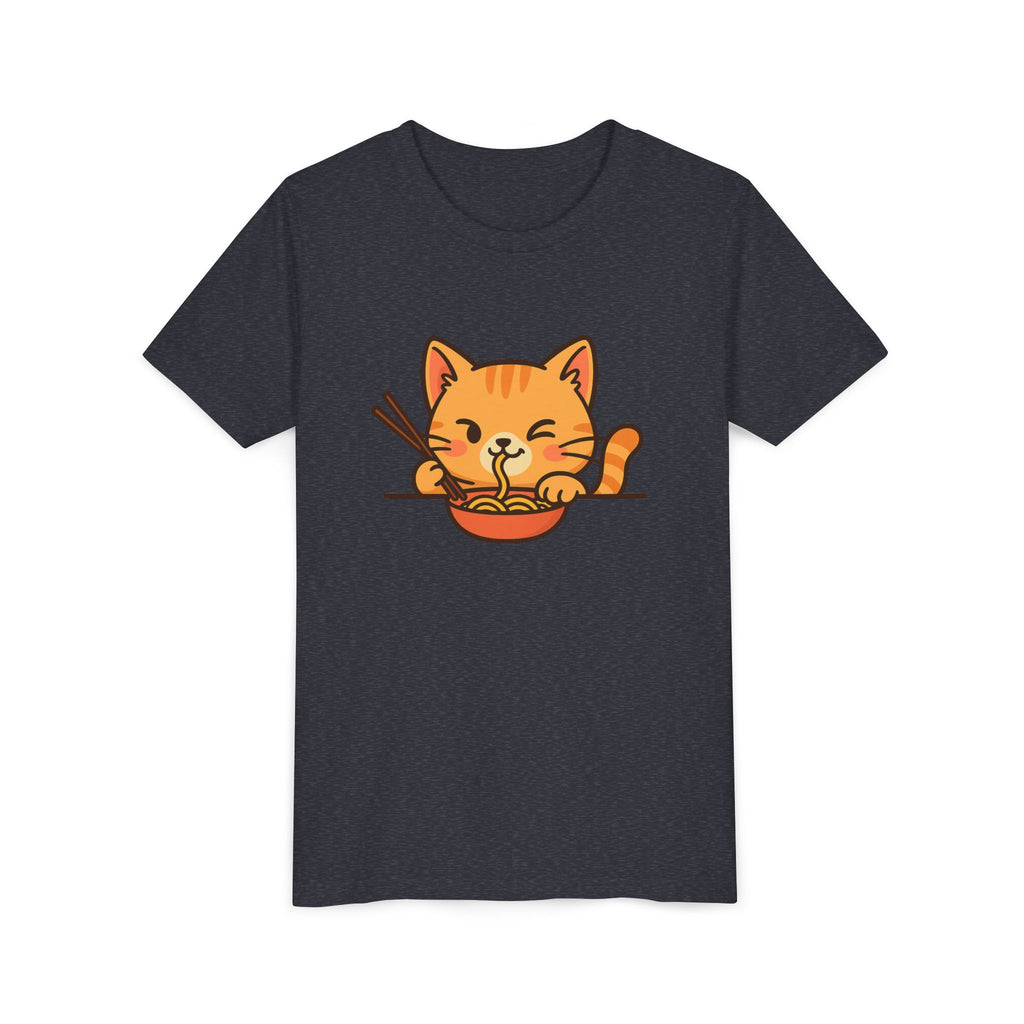 Kids Cat Eating Ramen T-Shirt – Cute Anime Noodle Kitty Youth Tee - Kids