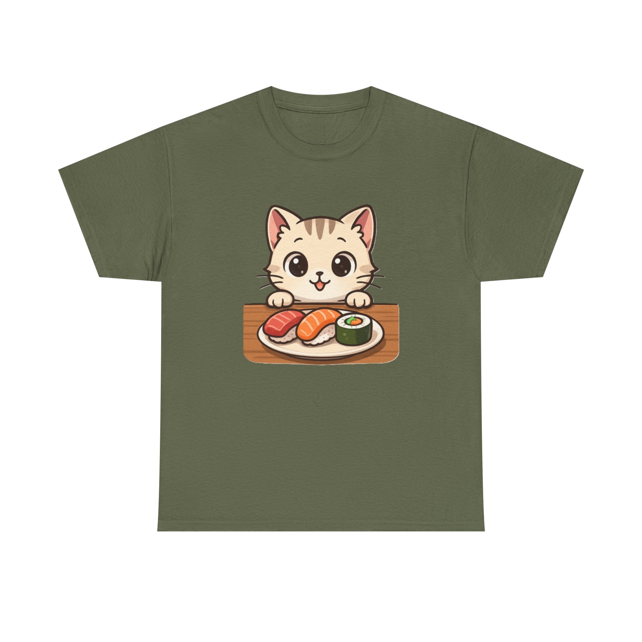 Cat & Sushi T-Shirt — Cute Kawaii Kitty with Sushi Graphic - Adult
