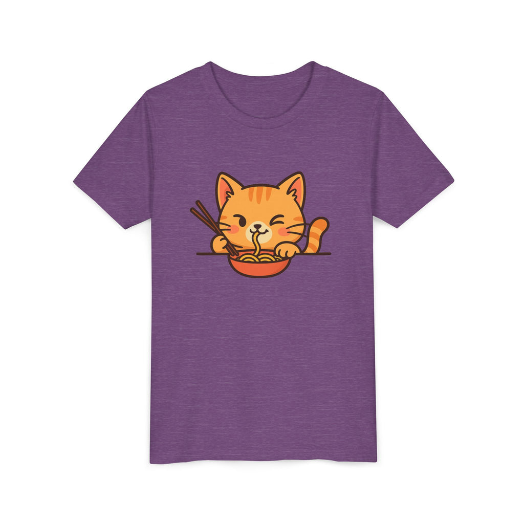 Kids Cat Eating Ramen T-Shirt – Cute Anime Noodle Kitty Youth Tee - Kids