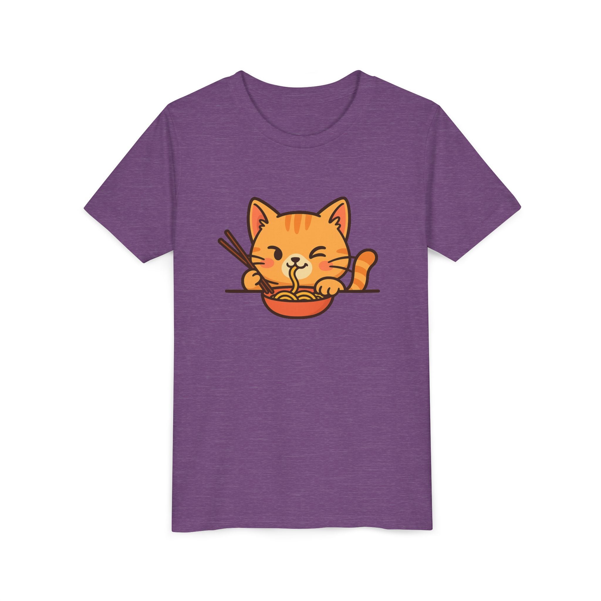Kids Cat Eating Ramen T-Shirt – Cute Anime Noodle Kitty Youth Tee - Kids