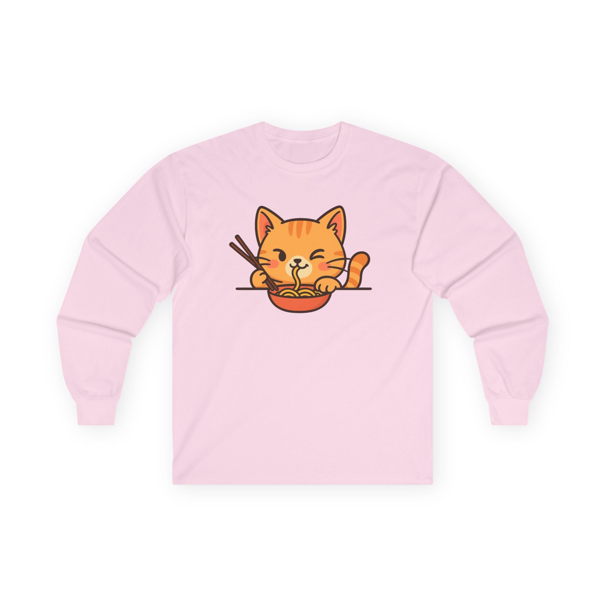 Cute Cat Eating Ramen Long Sleeve Tee - Adult