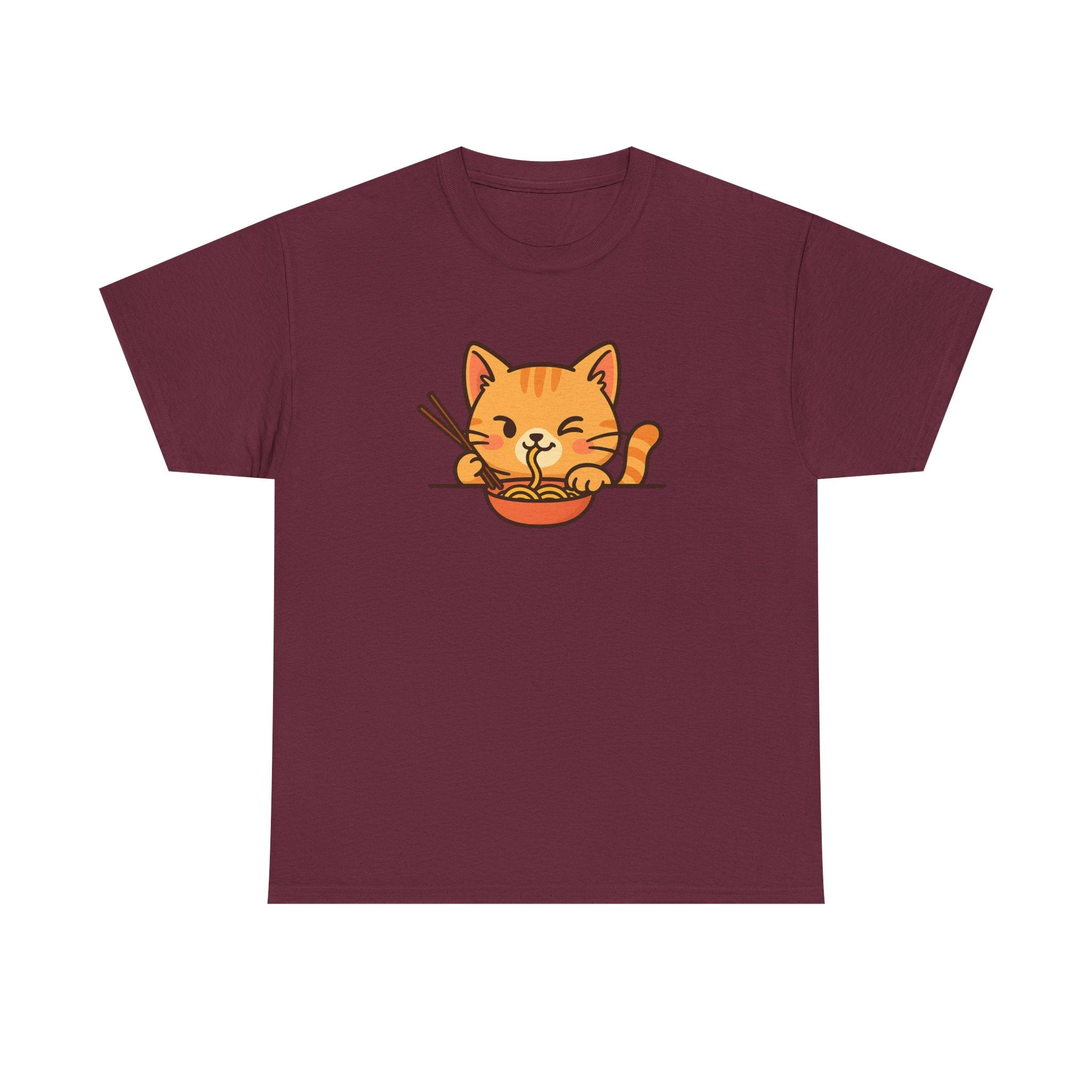 Cute Cat Eating Ramen T-Shirt — Kawaii Kitty Noodle Tee - Adult