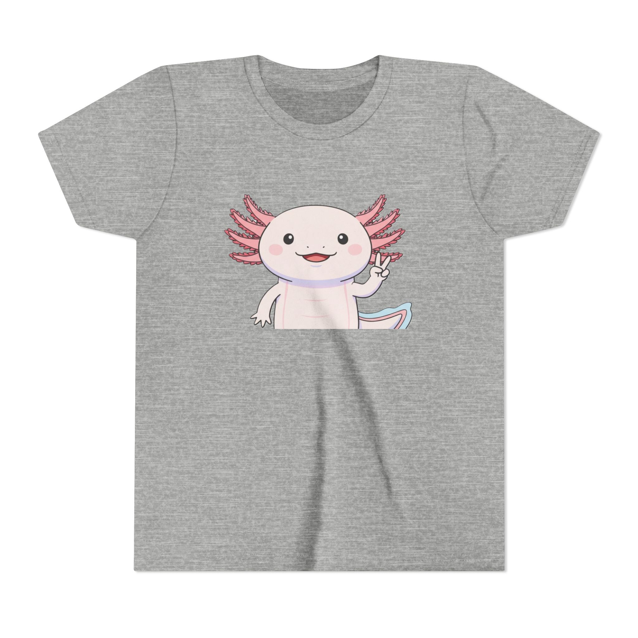 Kids Axolotl Throwing Peace Graphic Tee — Cute Pink Axolotl Salamander Youth T-Shirt - Kids
