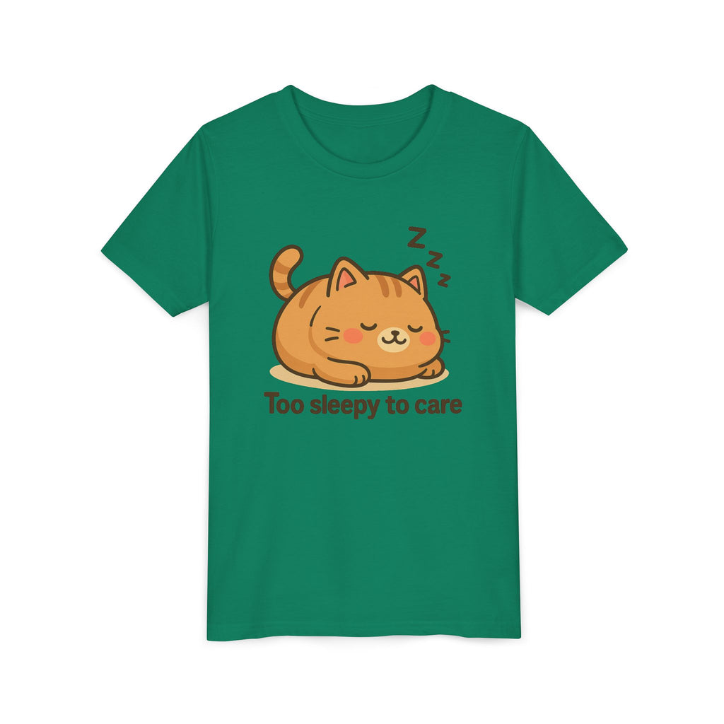 Youth Tee — Cute Sleeping Cat "Too Sleepy to Care" Graphic