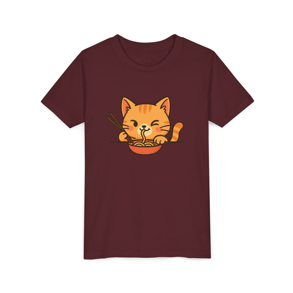 Kids Cat Eating Ramen T-Shirt – Cute Anime Noodle Kitty Youth Tee - Kids