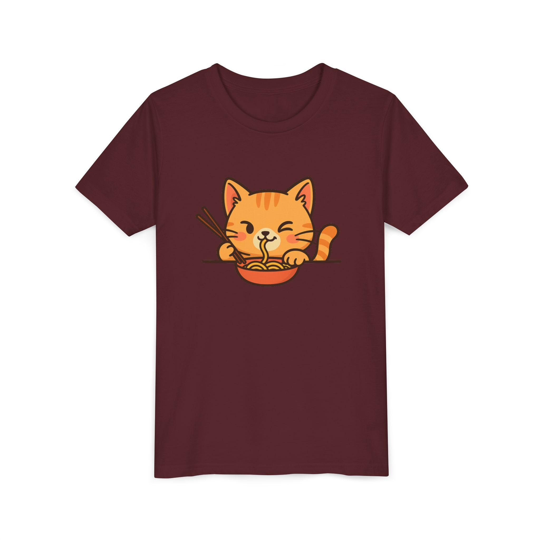 Kids Cat Eating Ramen T-Shirt – Cute Anime Noodle Kitty Youth Tee - Kids