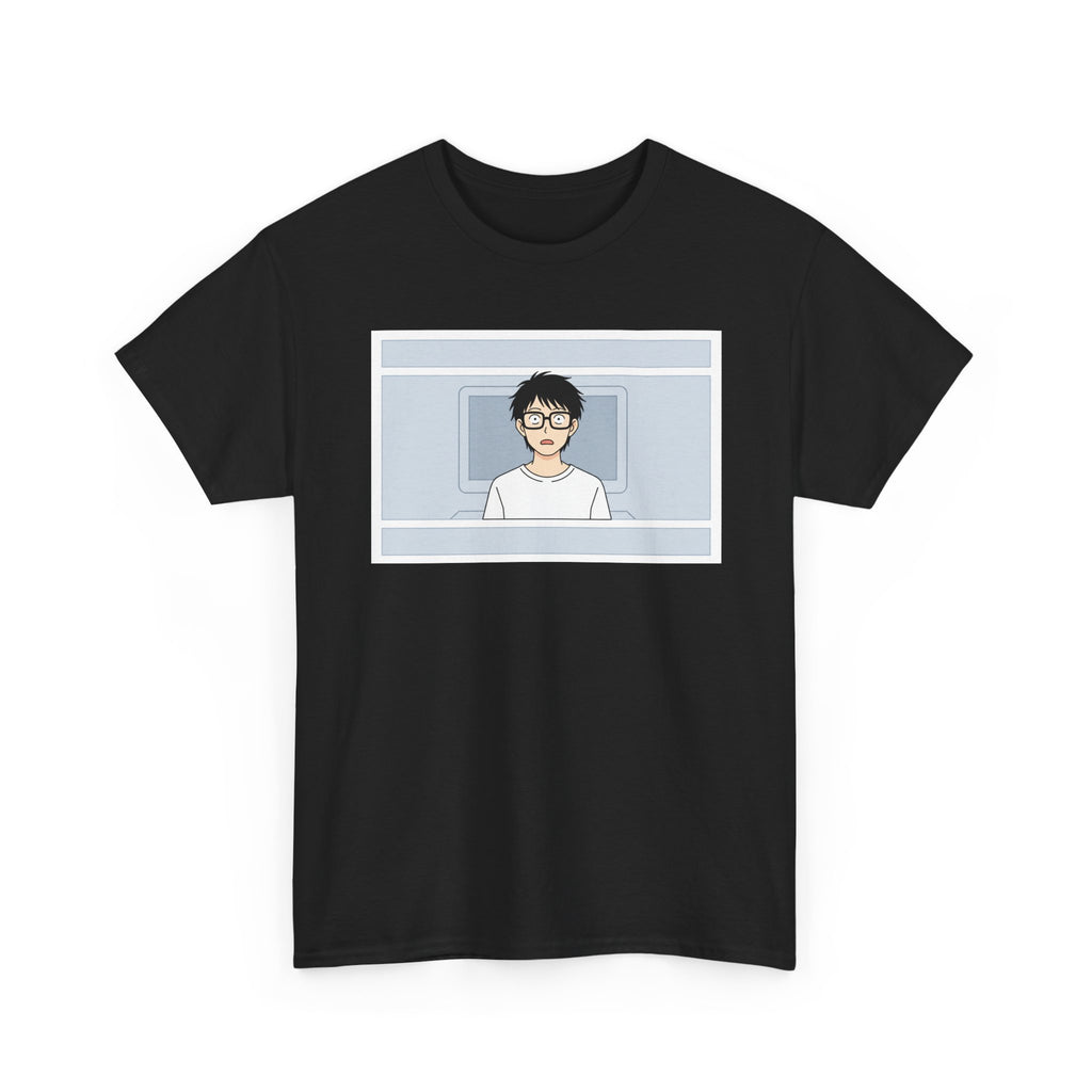 Clueless Otaku Minimalist Anime Guy Graphic Tee — Soft White Casual Shirt - Adult