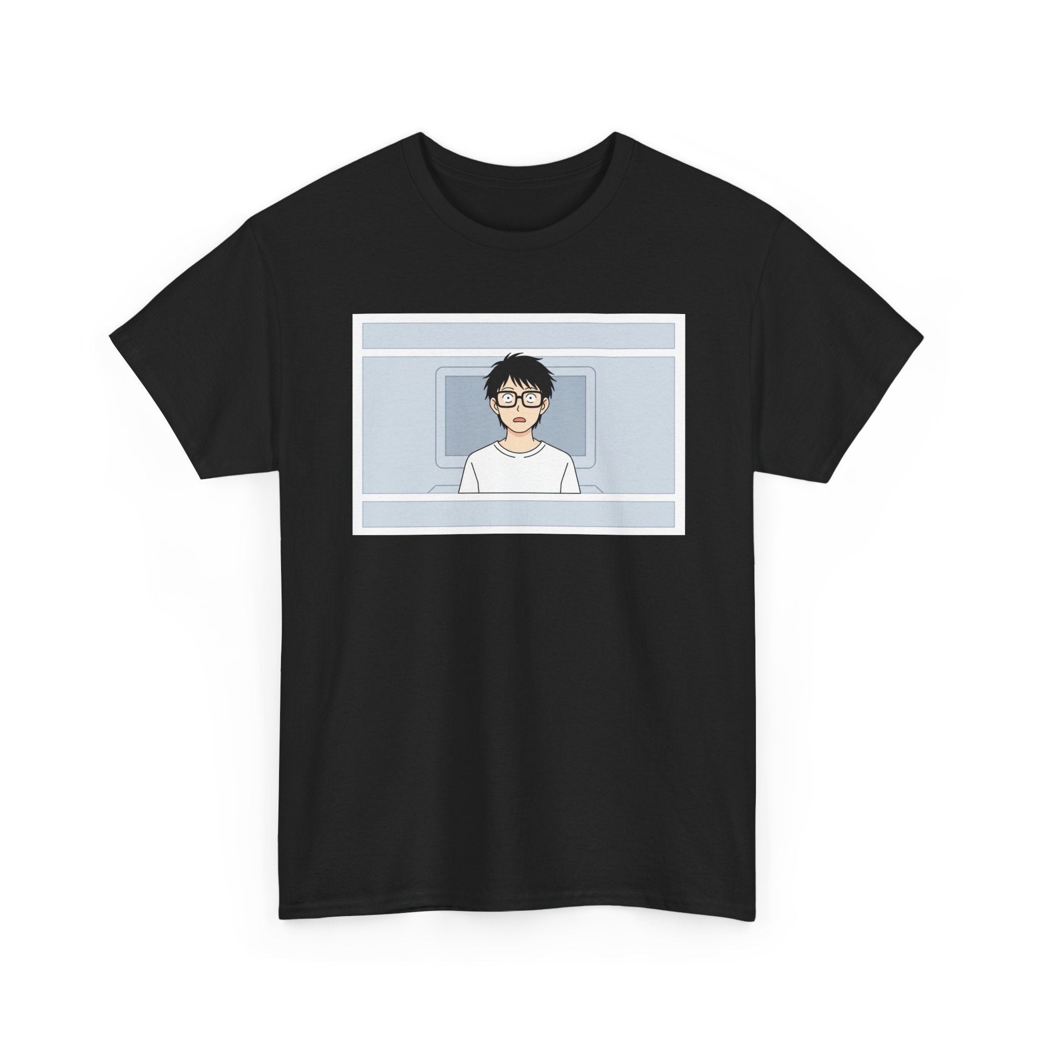 Clueless Otaku Minimalist Anime Guy Graphic Tee — Soft White Casual Shirt - Adult
