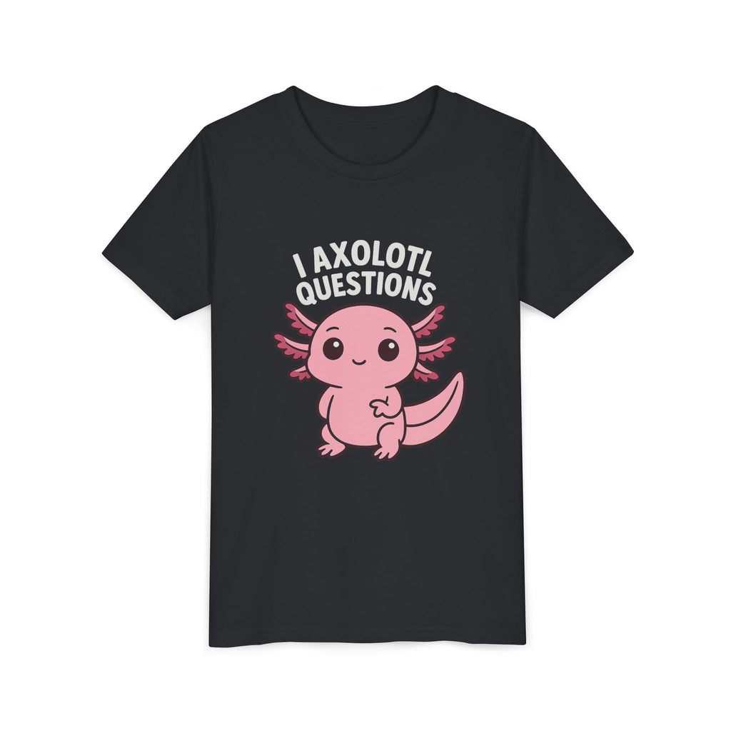 Youth Tee — Cute Pink Axolotl “Axolotl Questions” Kids Shirt