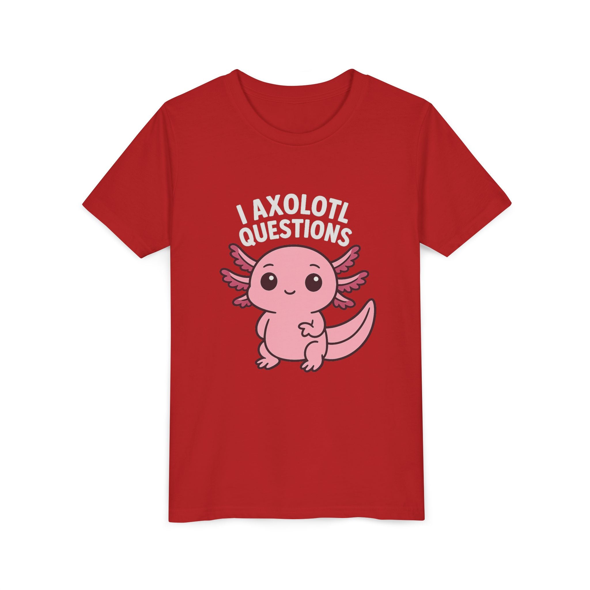 Youth Tee — Cute Pink Axolotl “Axolotl Questions” Kids Shirt