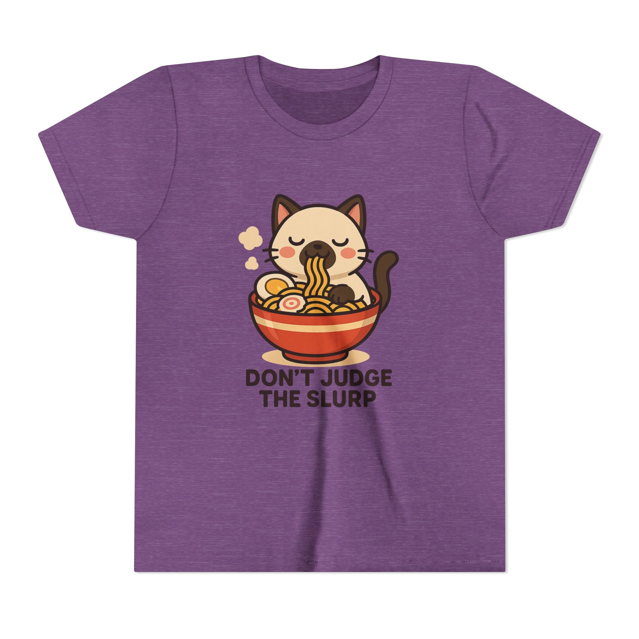 Youth Tee — Cute Cat Eating Ramen 'Don't Judge The Slurp' Graphic Shirt
