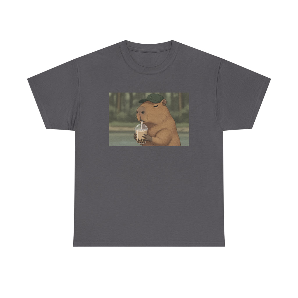 Capybara Drinking Boba T‑Shirt — Cute Cartoon Bubble Tea Tee - Adult