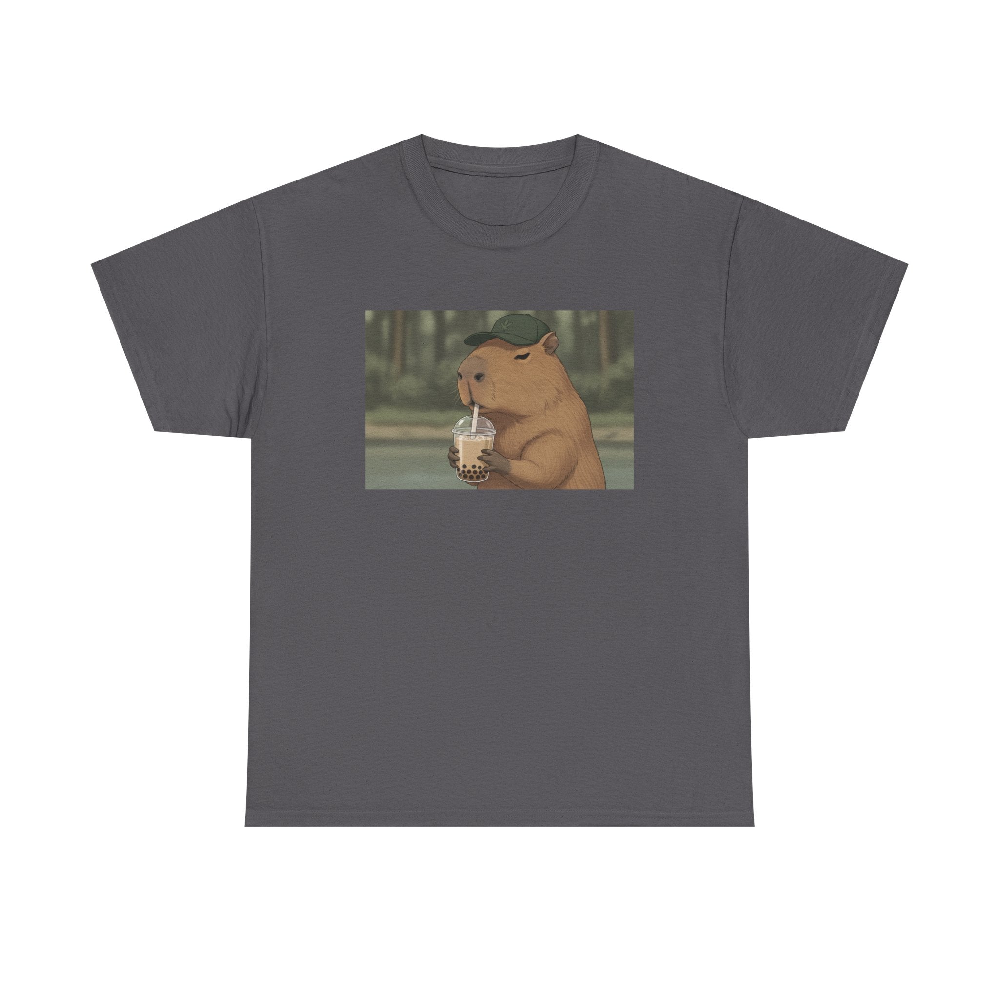 Capybara Drinking Boba T‑Shirt — Cute Cartoon Bubble Tea Tee - Adult