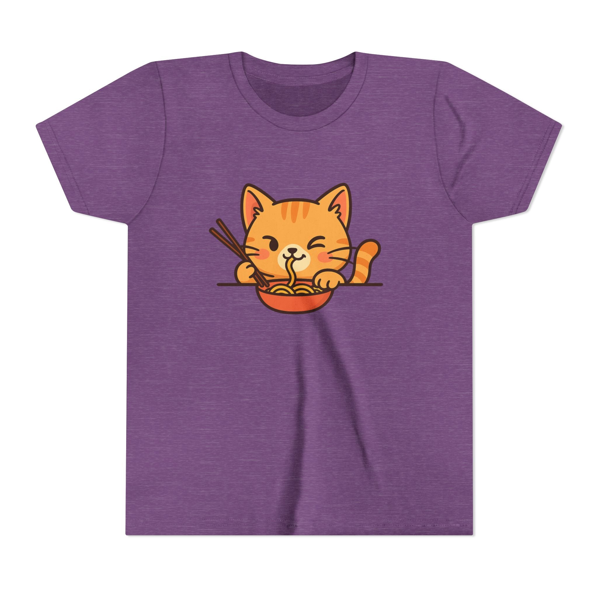 Kids Cat Eating Ramen T-Shirt – Cute Anime Noodle Kitty Youth Tee - Kids
