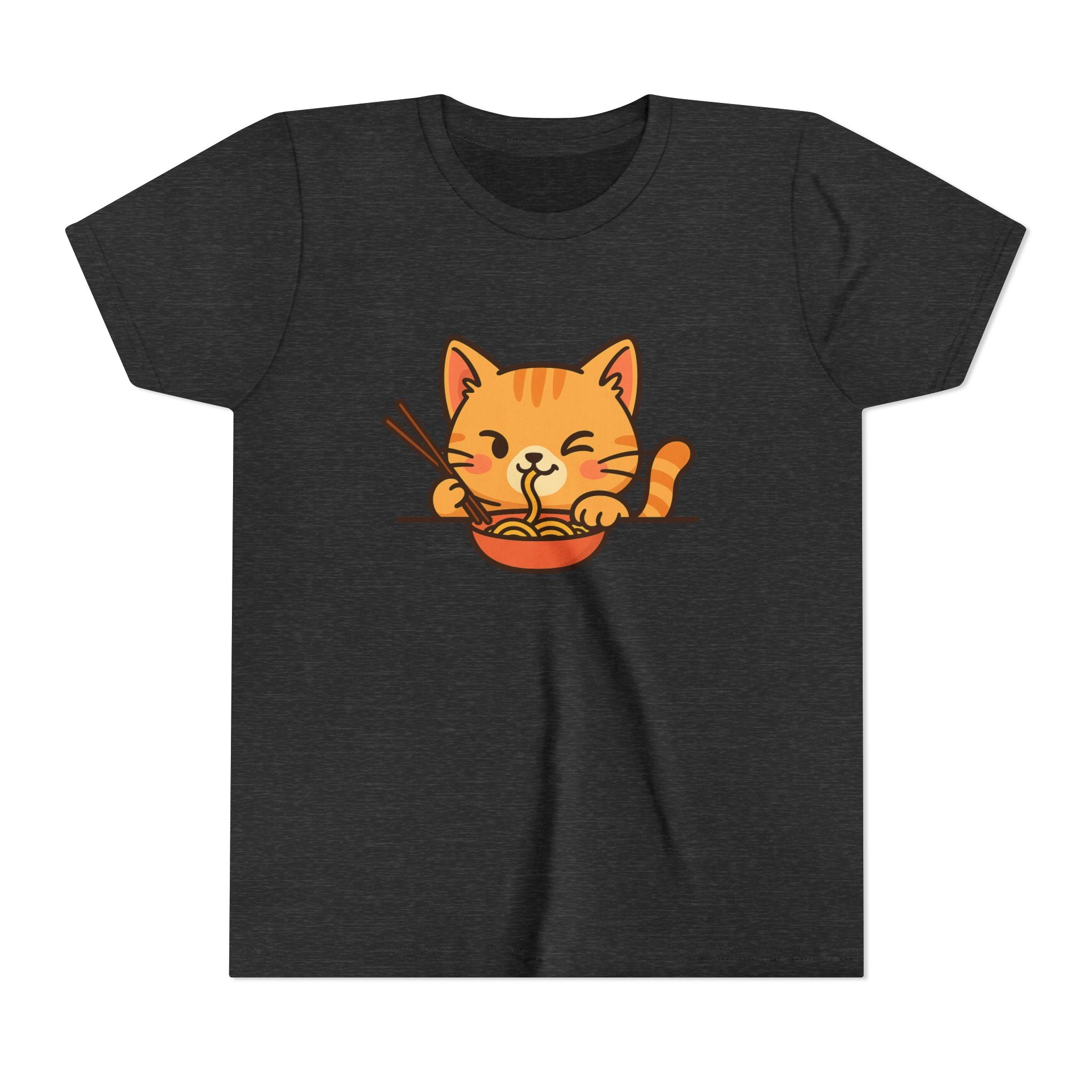 Kids Cat Eating Ramen T-Shirt – Cute Anime Noodle Kitty Youth Tee - Kids