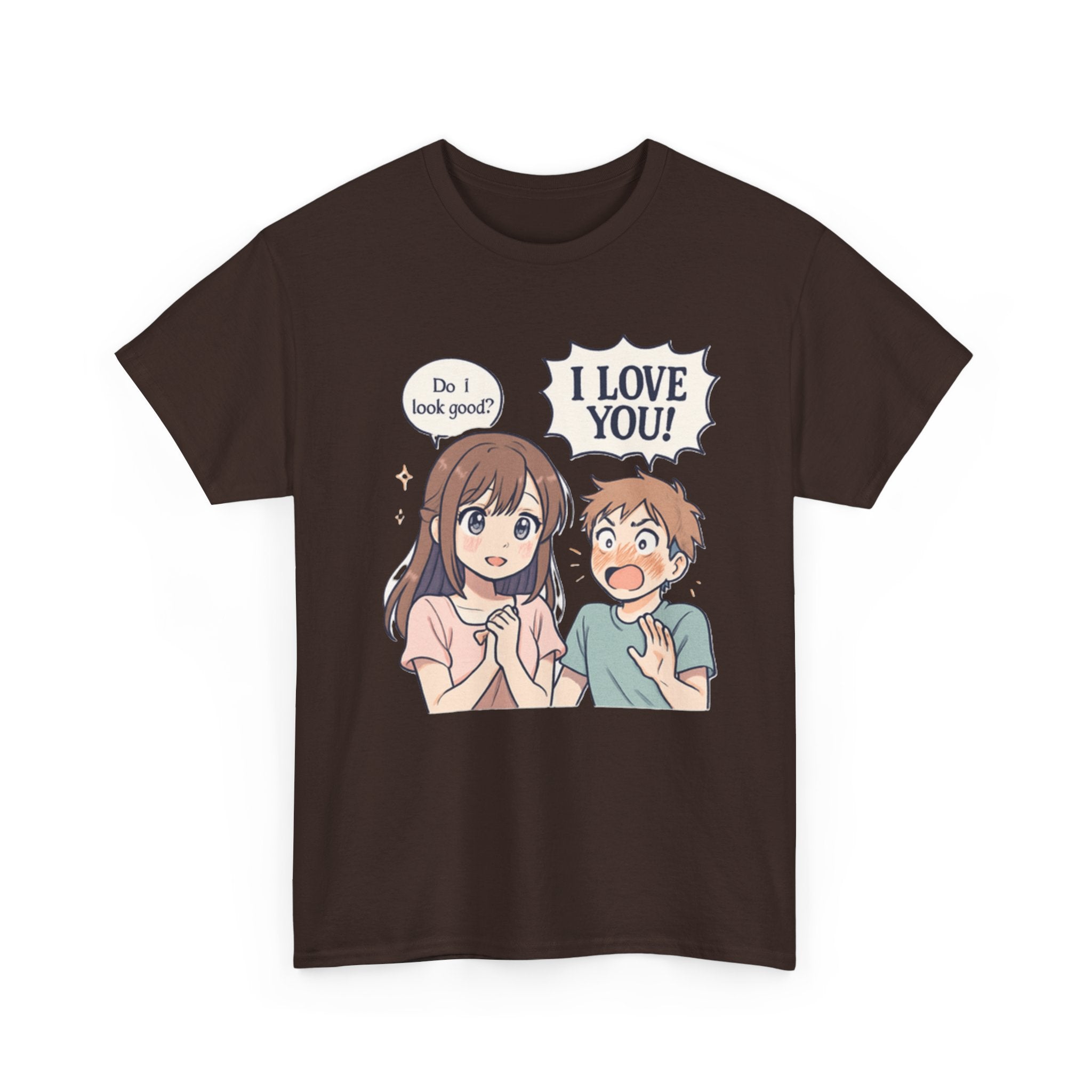 Anime Couple T‑Shirt — "Do I look good?" / "I Love You!" Cute Romance Tee - Adult