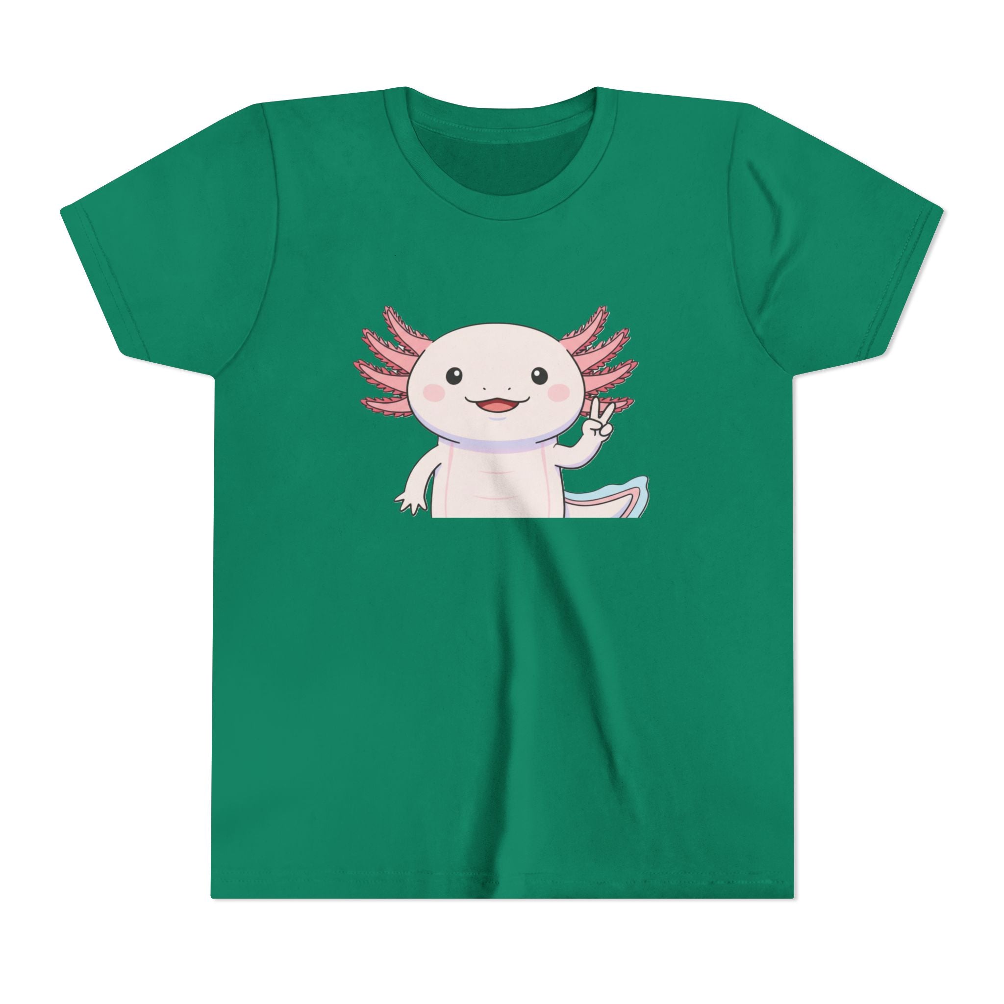 Kids Axolotl Throwing Peace Graphic Tee — Cute Pink Axolotl Salamander Youth T-Shirt - Kids