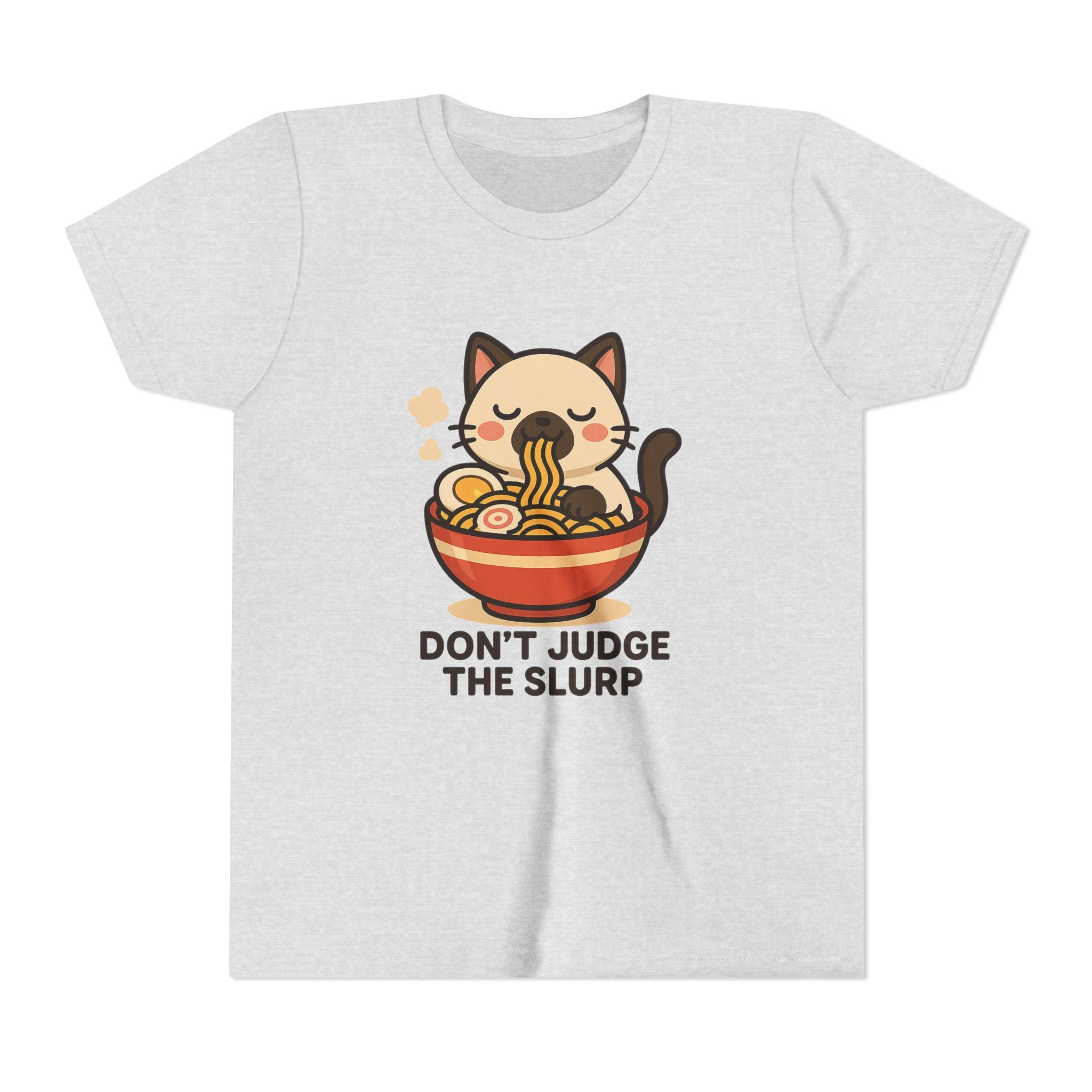 Youth Tee — Cute Cat Eating Ramen 'Don't Judge The Slurp' Graphic Shirt